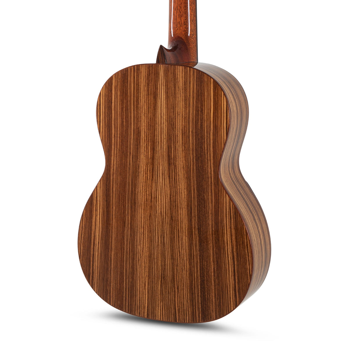 Body back of the Manuel Rodriguez Academia 40-C classical guitar: striped zebrano back and the base of the neck