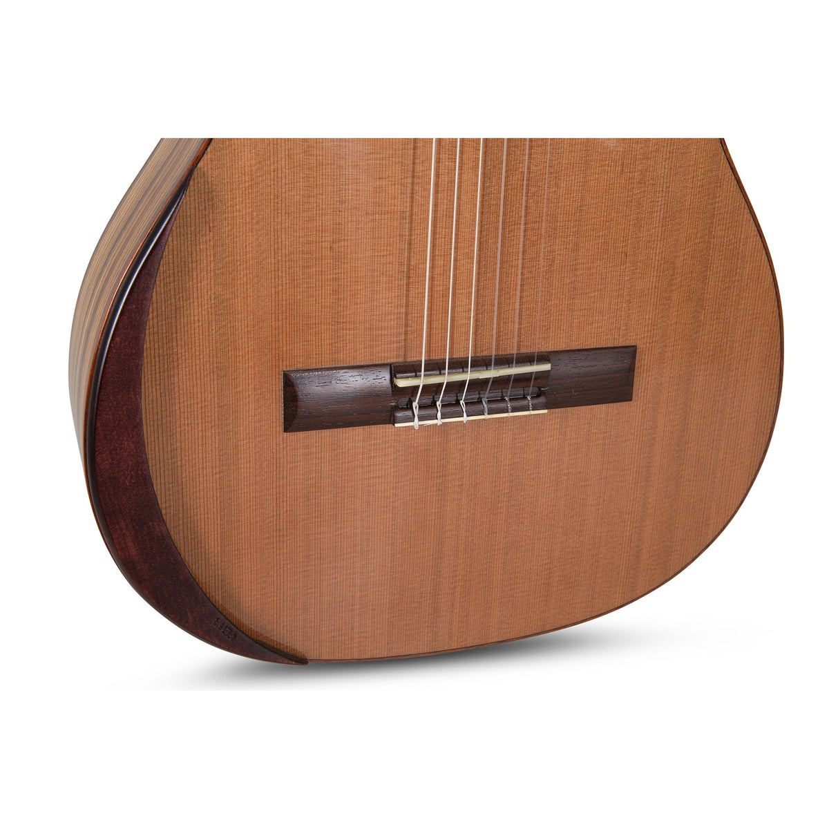 Close-up of the Manuel Rodriguez Academia 40-C classical guitar tie bridge and saddle