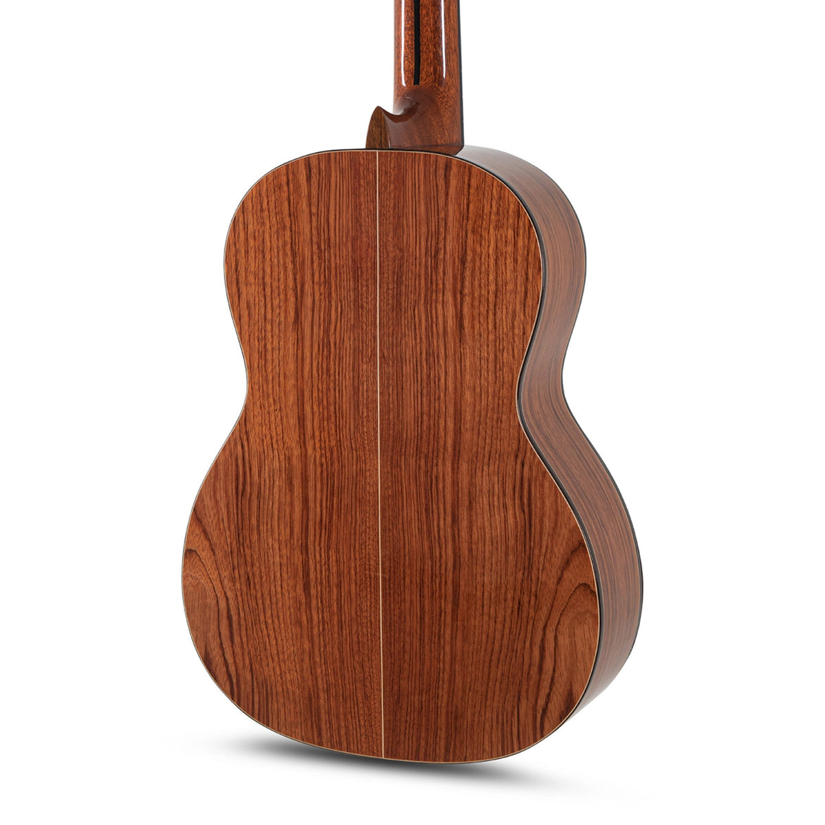 Body back of the Manuel Rodriguez Superior A-C classical guitar: striped bubinga back and the base of the neck