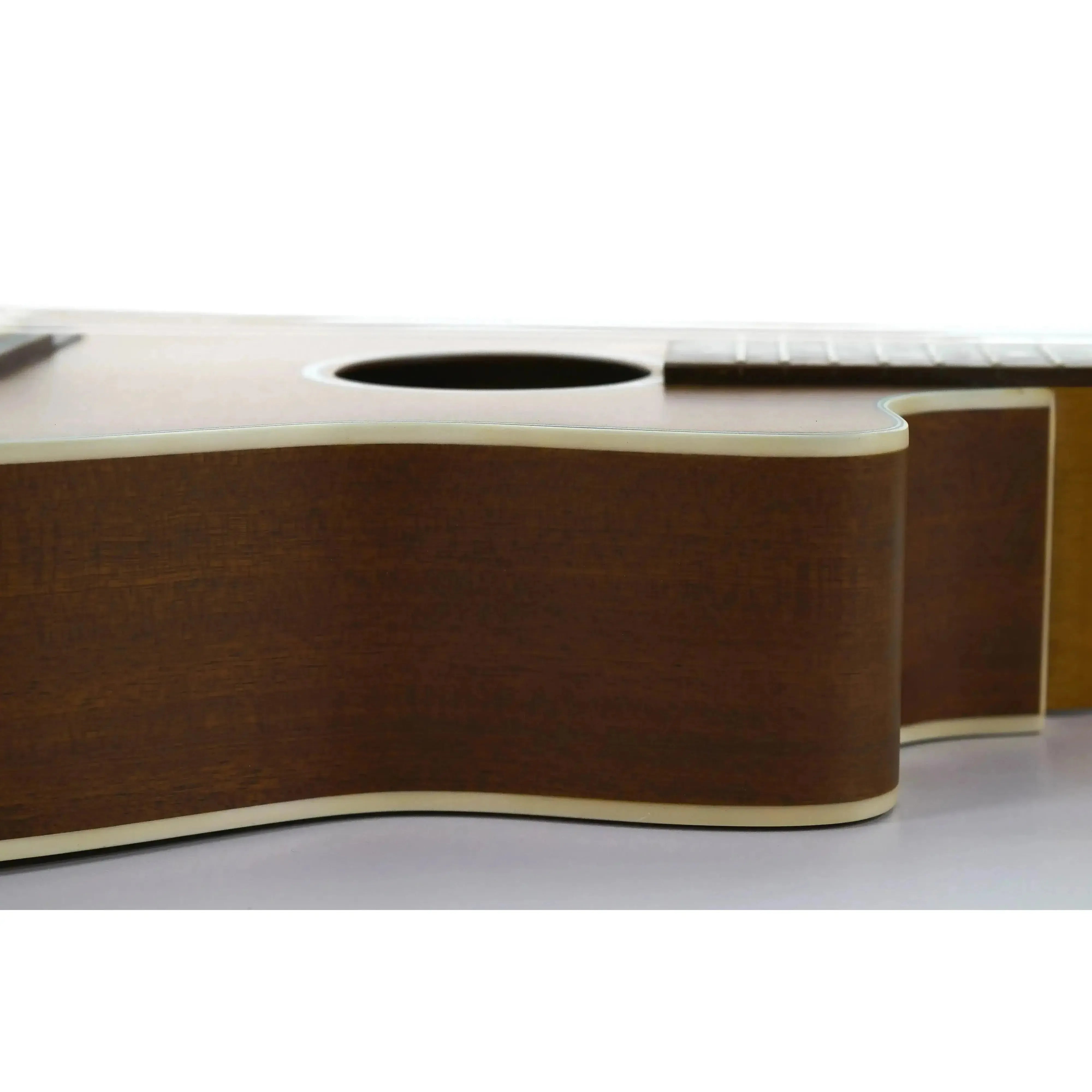 Ohana BK-20CE Baritone Ukulele, mahogany body with cream binding and sound-hole.