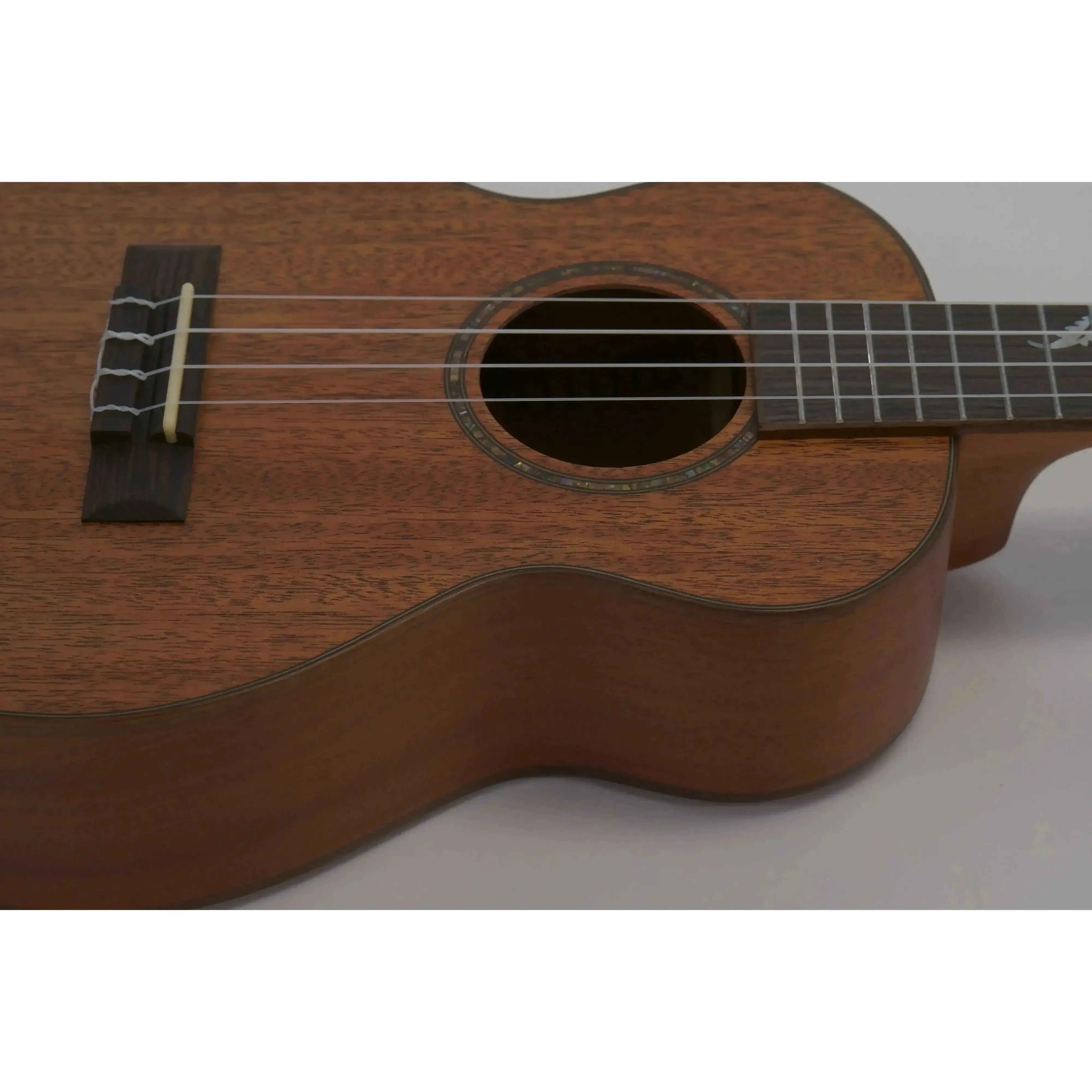 Ohana BK-32 Baritone Ukulele, solid mahogany body, abalone rosette, and floral fretboard inlays.
