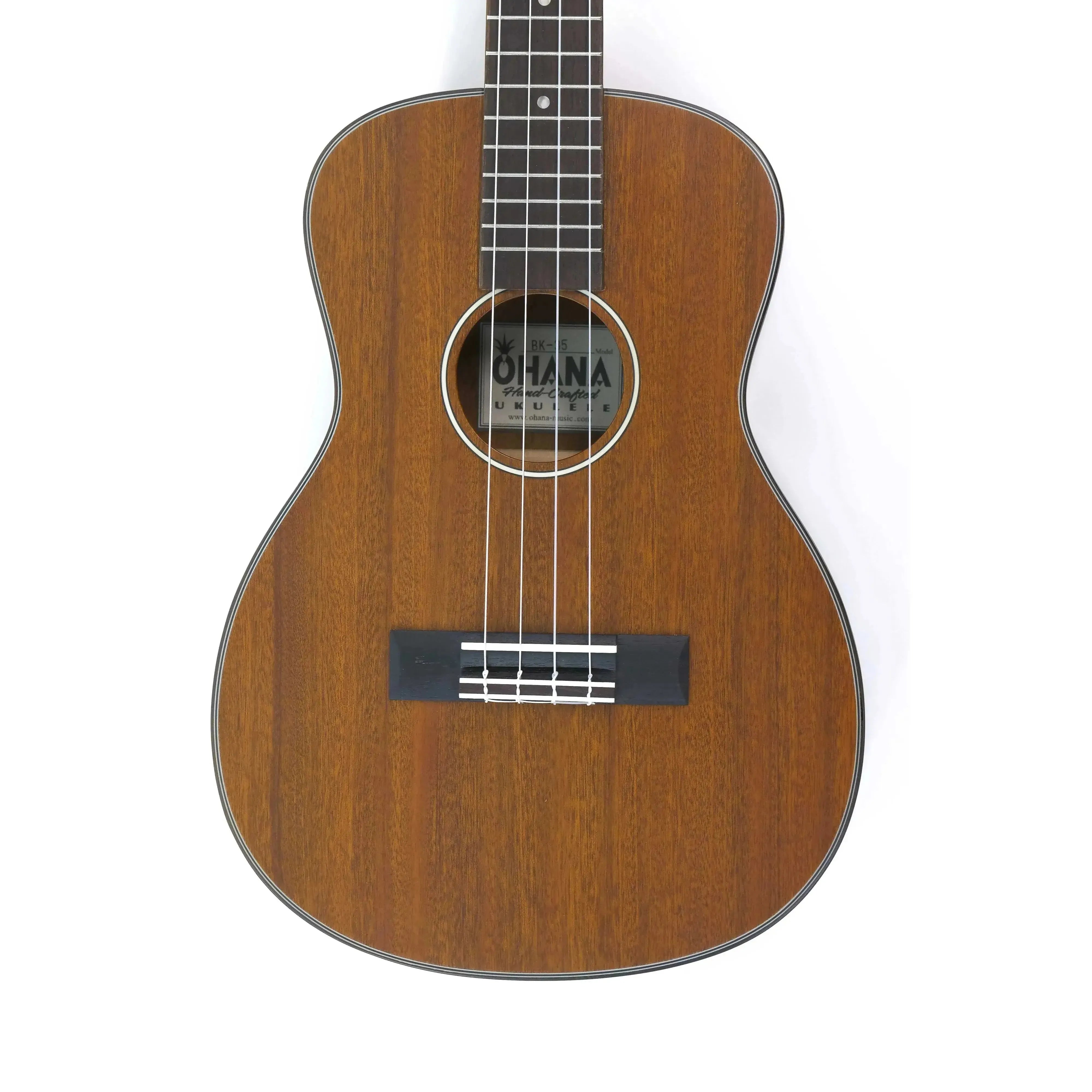 Ohana BK-35 Baritone Ukulele with solid mahogany body, satin finish, and white and black purfling.