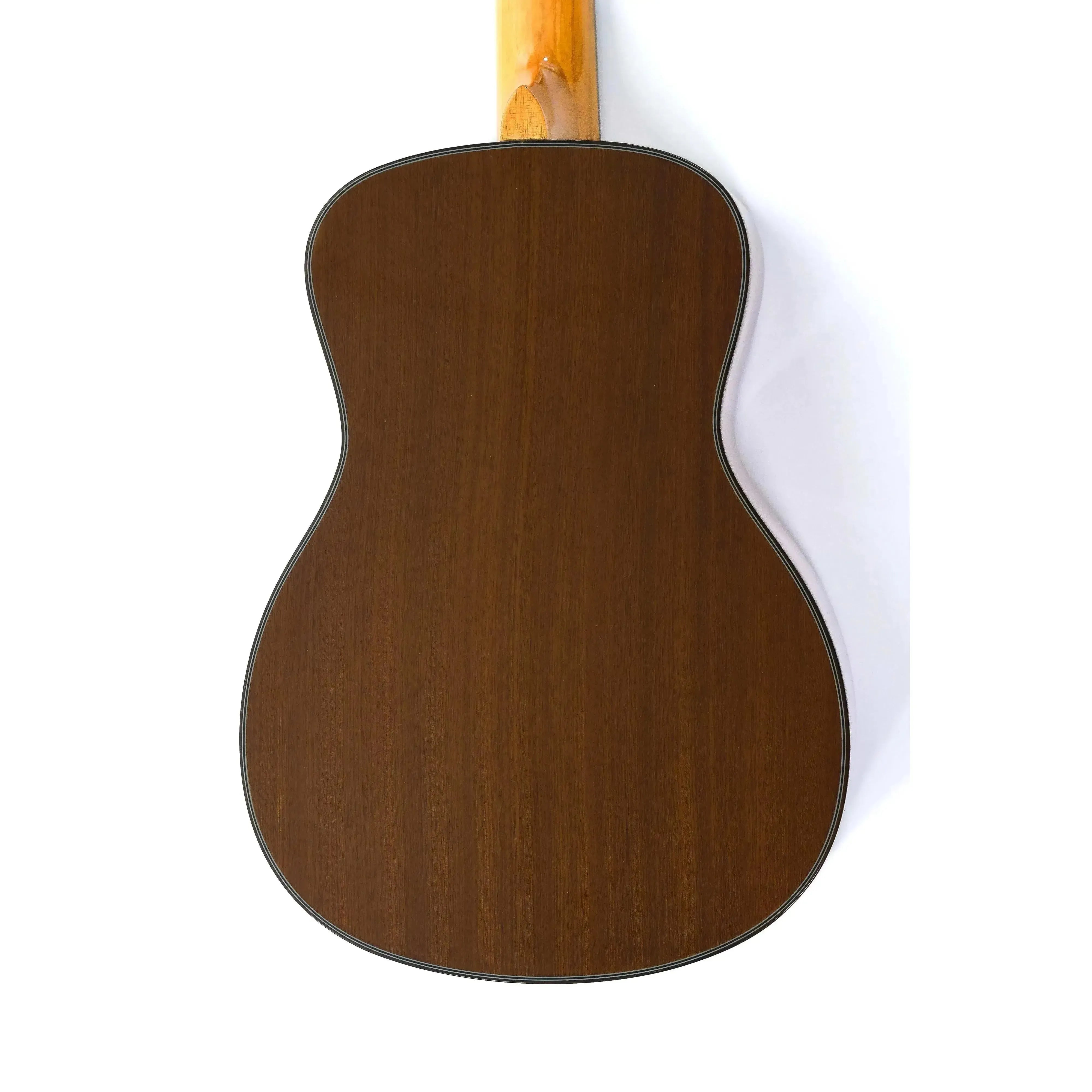 Ohana BK-35G Baritone Ukulele back, showing solid mahogany wood with a glossy finish.