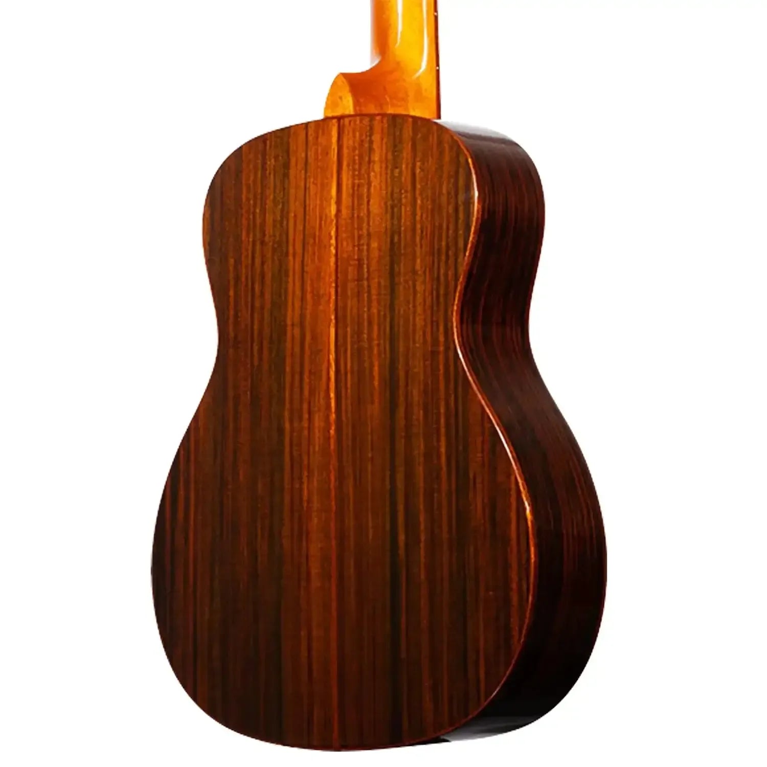 Ohana BK-50G baritone ukulele back, showing dark rosewood grain and gloss finish.