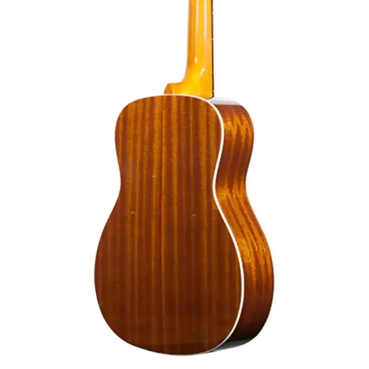 Back of an Ohana BKT-70G baritone ukulele, showing its mahogany laminate back and sides with cream binding.