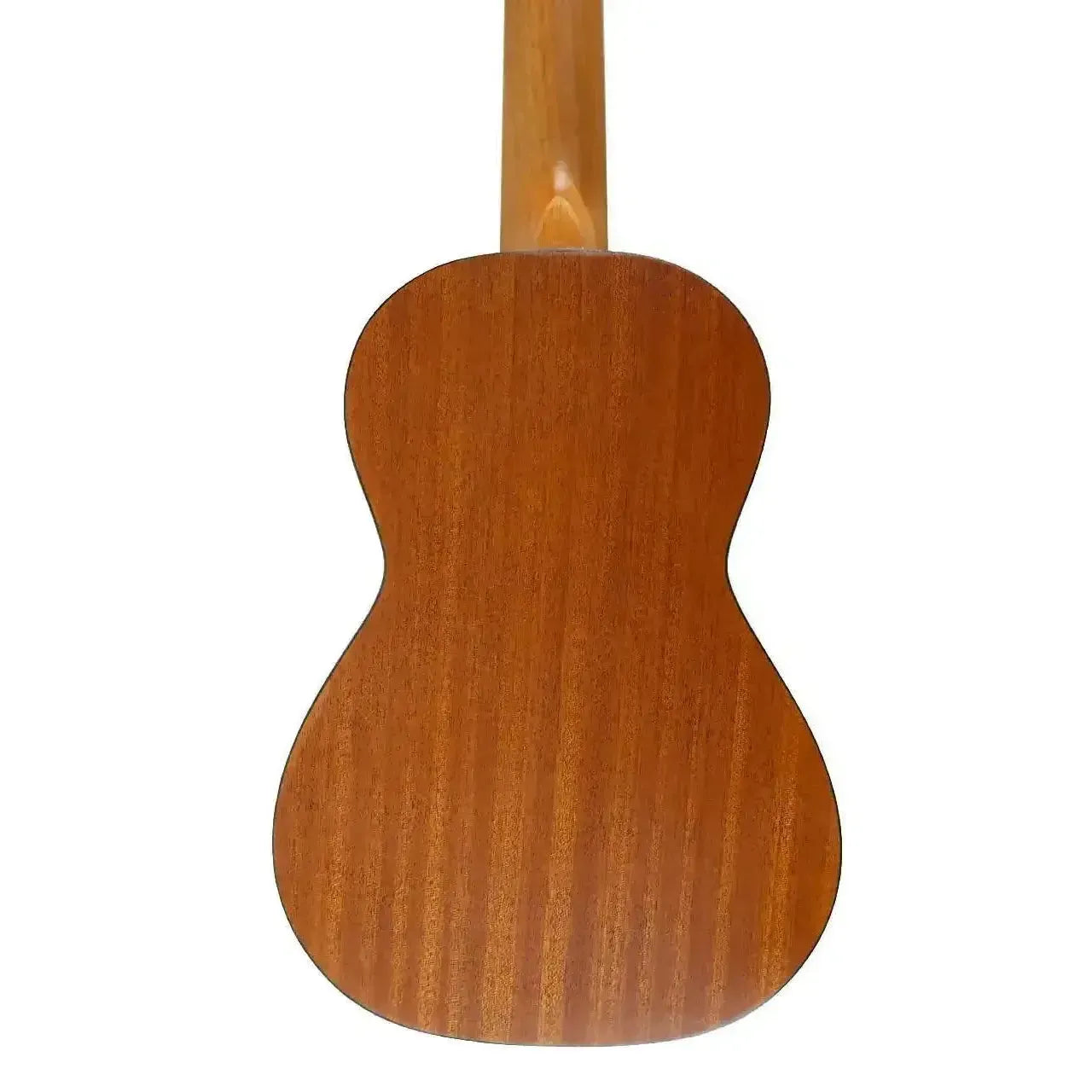 Back of an Ohana CK-14-CL Cynthia Lin Series mahogany concert ukulele with a warm, reddish-brown satin finish.