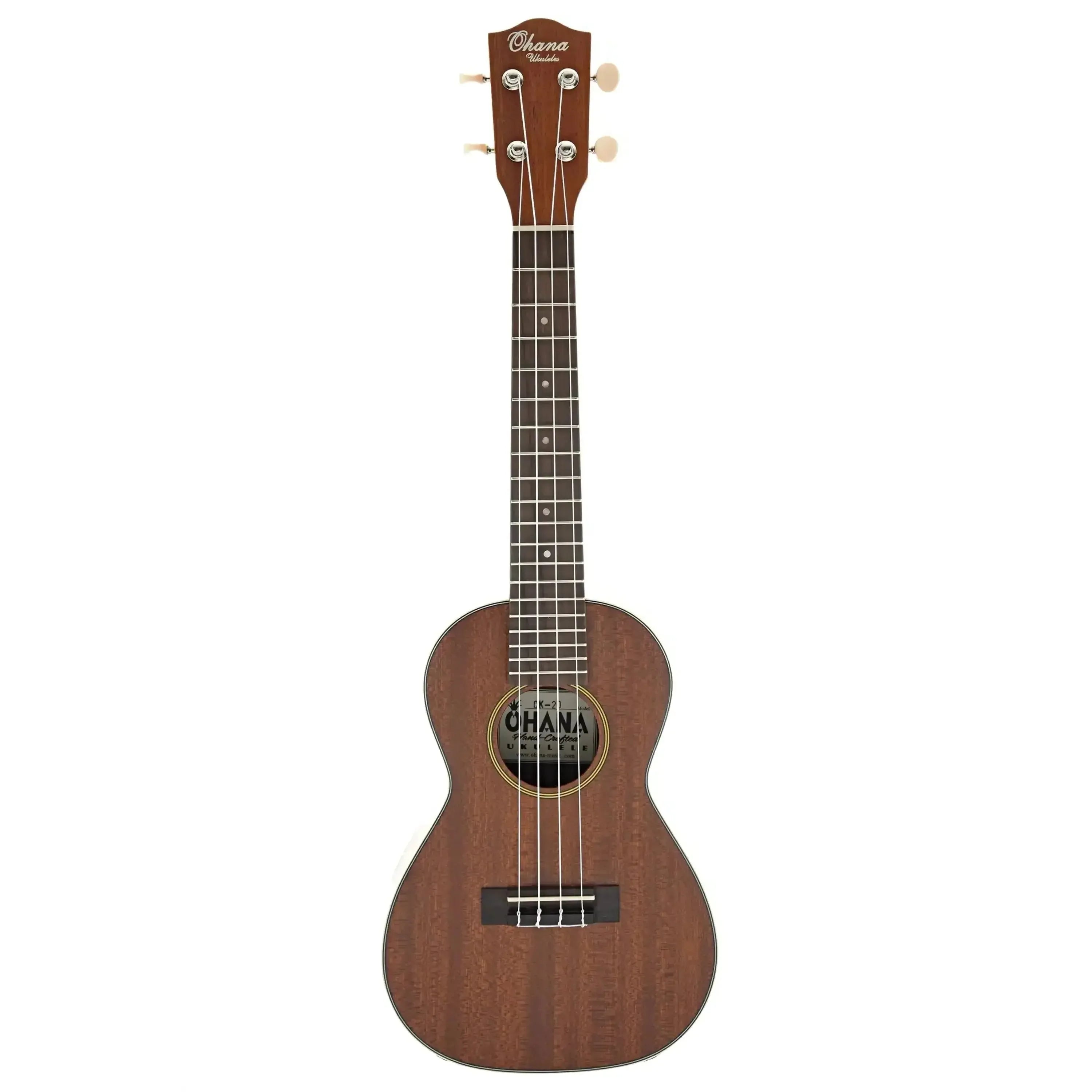 Ohana CK-20 Concert Ukulele with solid mahogany top, satin finish, and cream body binding.