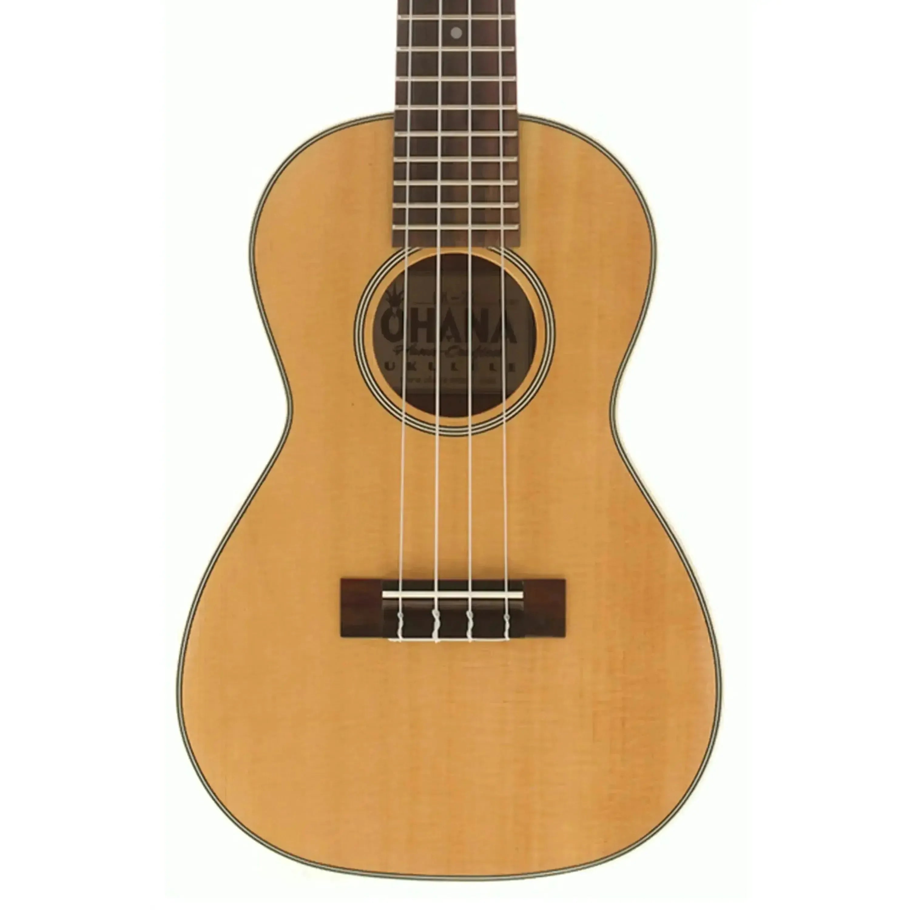 Ohana CK-22 Concert Ukulele with solid spruce top, mahogany back/sides, and satin finish.
