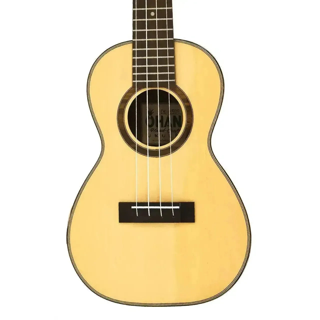 Ohana CK-250G Concert Ukulele with light spruce top, dark acacia back, and gloss finish.