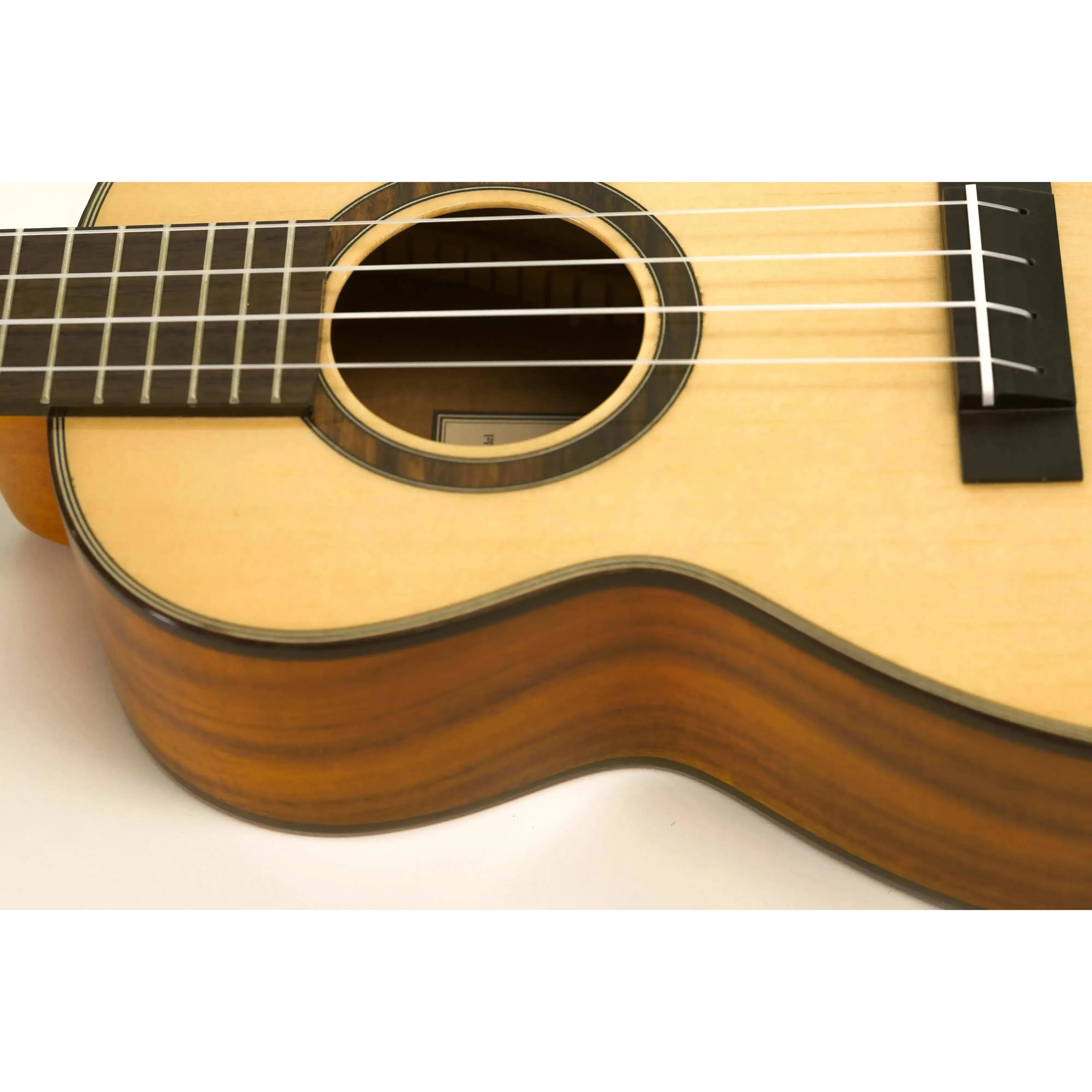 Ohana CK-250G Concert Ukulele with light spruce top, dark acacia sides, and mahogany binding.