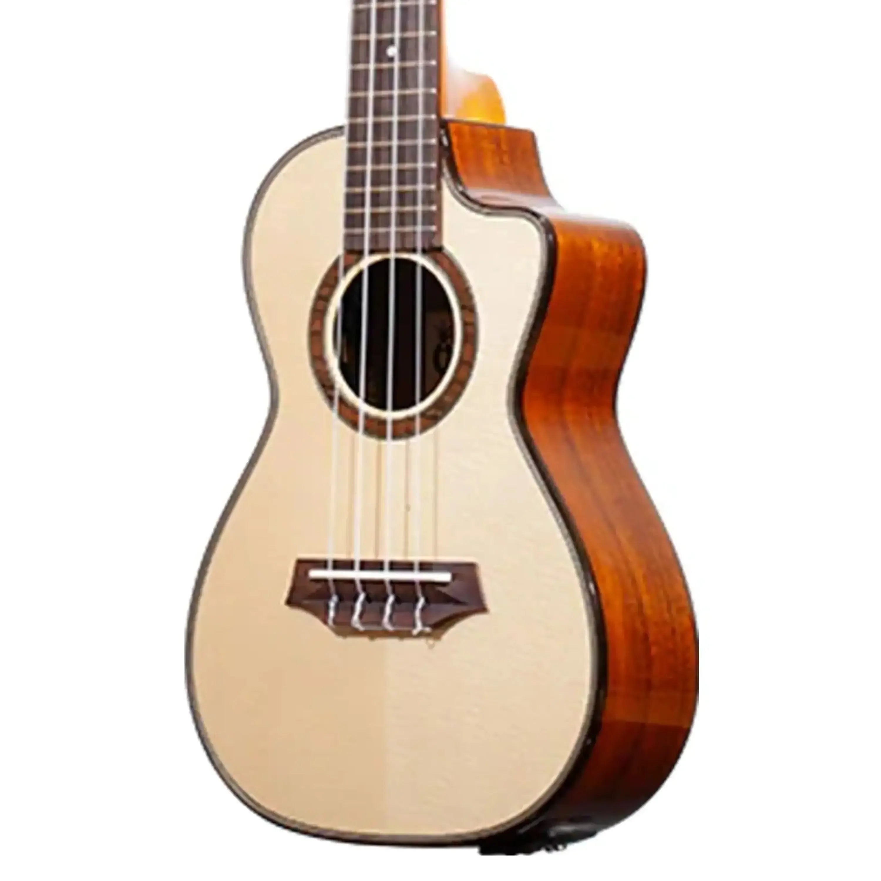 Ohana CK-250GCE concert ukulele with solid spruce top, acacia back, cutaway, and pickup.