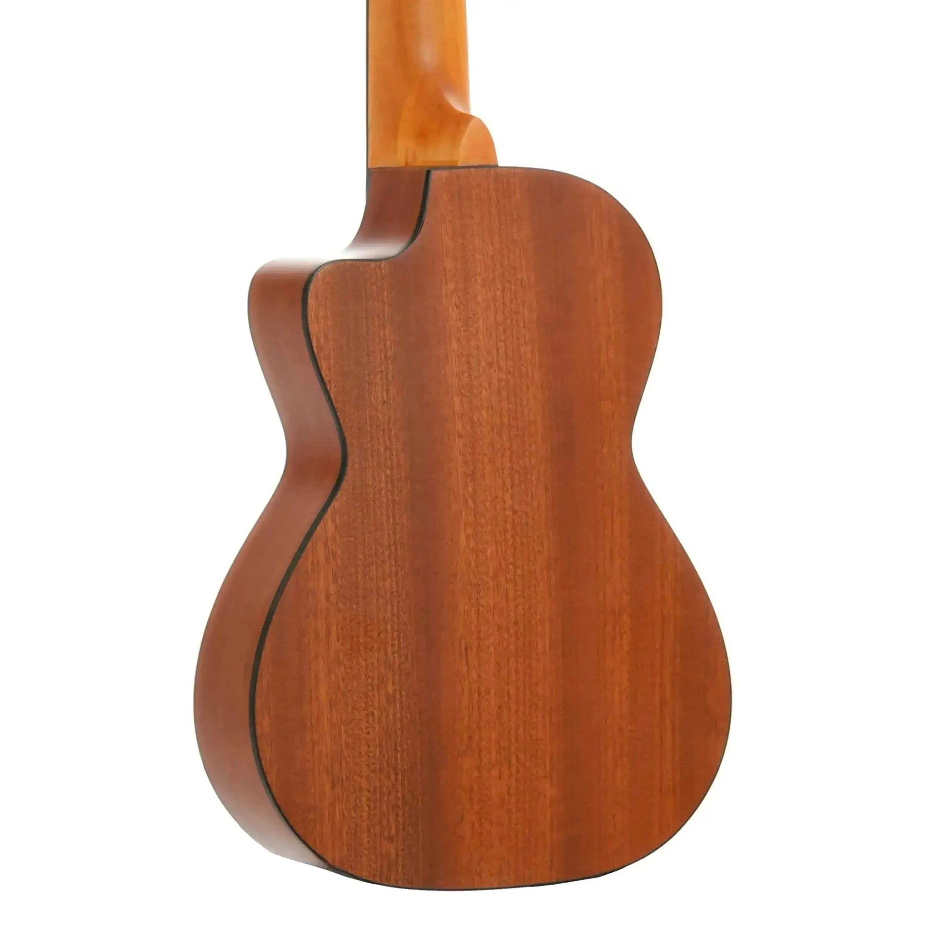 Back of Ohana CK-25C-CL Cynthia Lin mahogany concert ukulele with satin finish and cutaway.