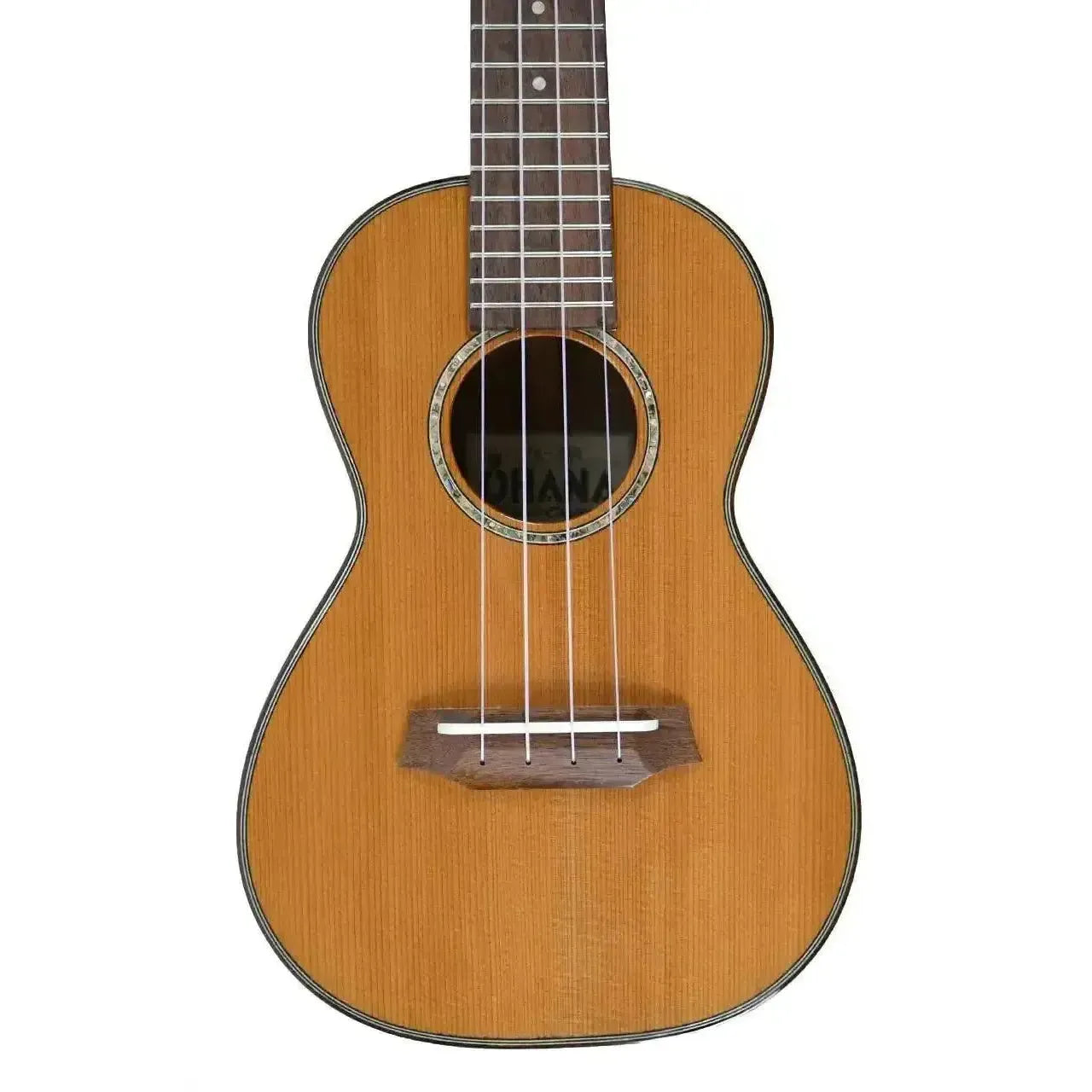 Ohana CK-260G Concert Ukulele with solid cedar top, abalone rosette, and gloss finish.