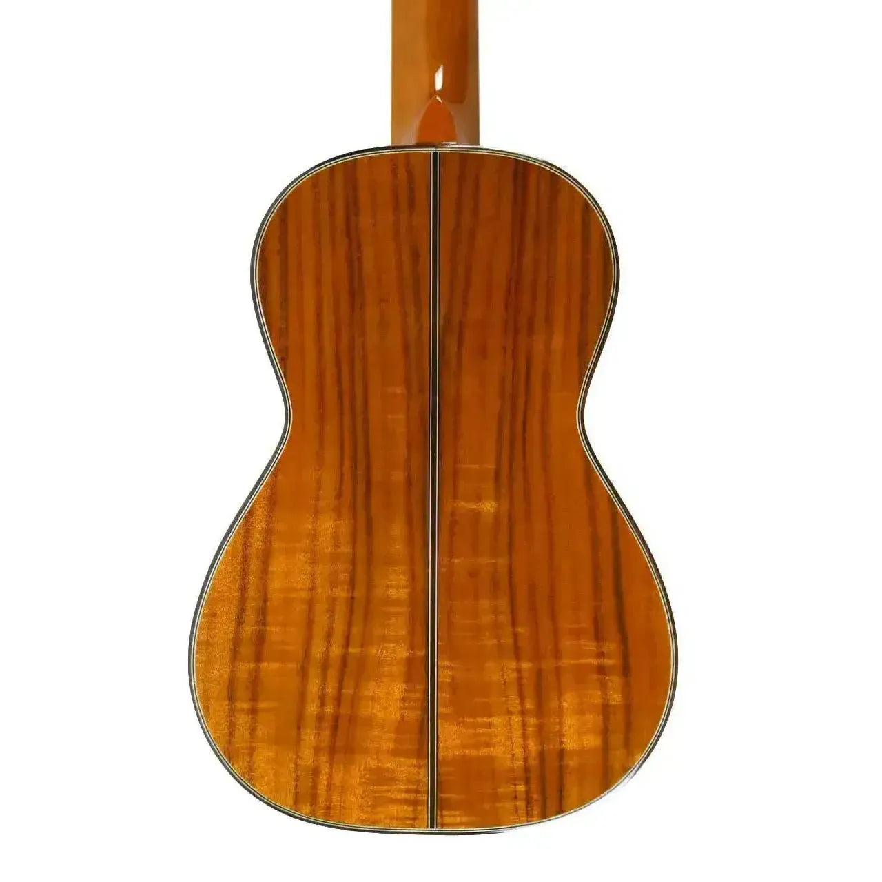 Ohana CK-260G Concert Ukulele, back view, showcasing the solid acacia wood with a gloss finish.