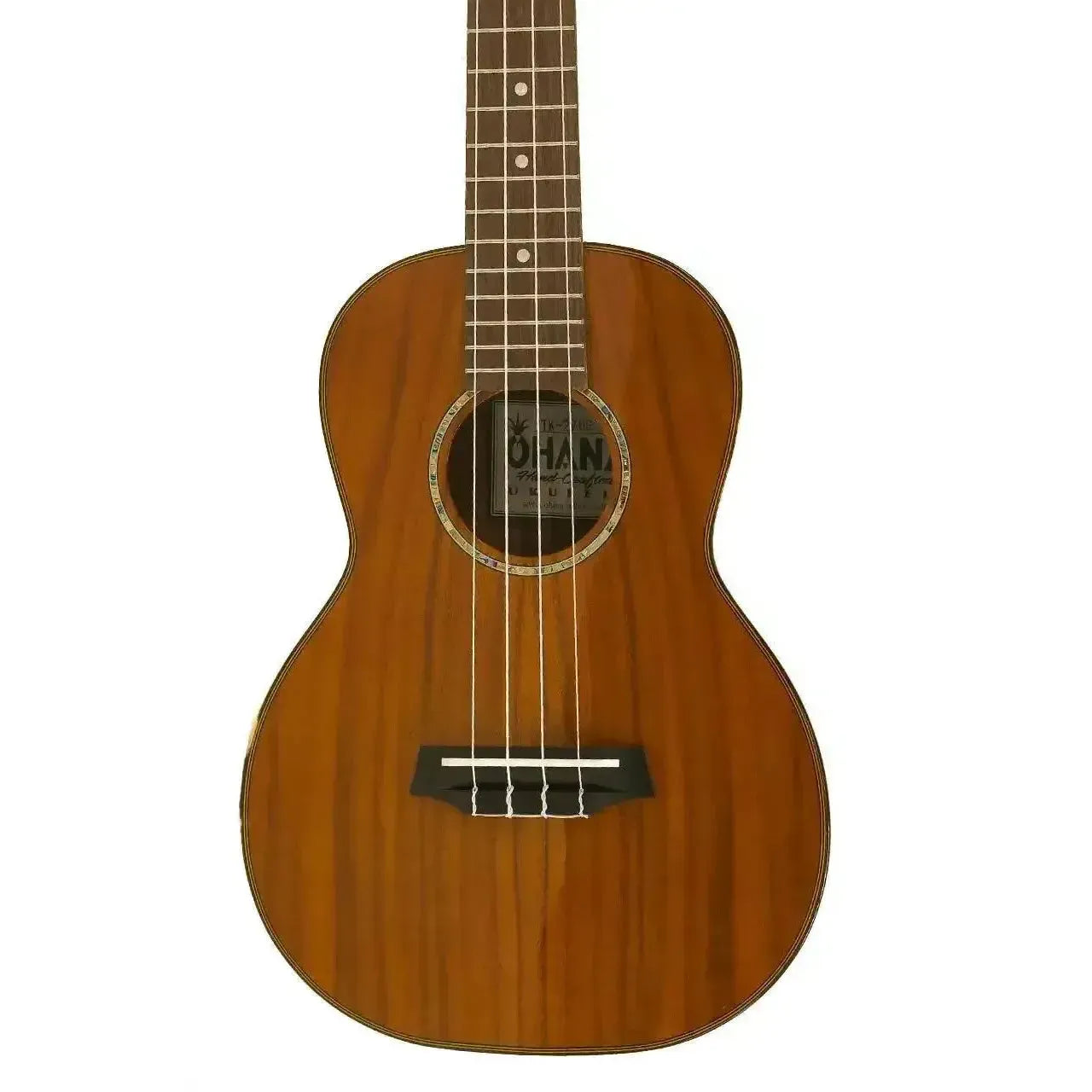 Ohana CK-270G Concert Ukulele with solid acacia body, glossy finish, abalone rosette, and pearloid fret markers.