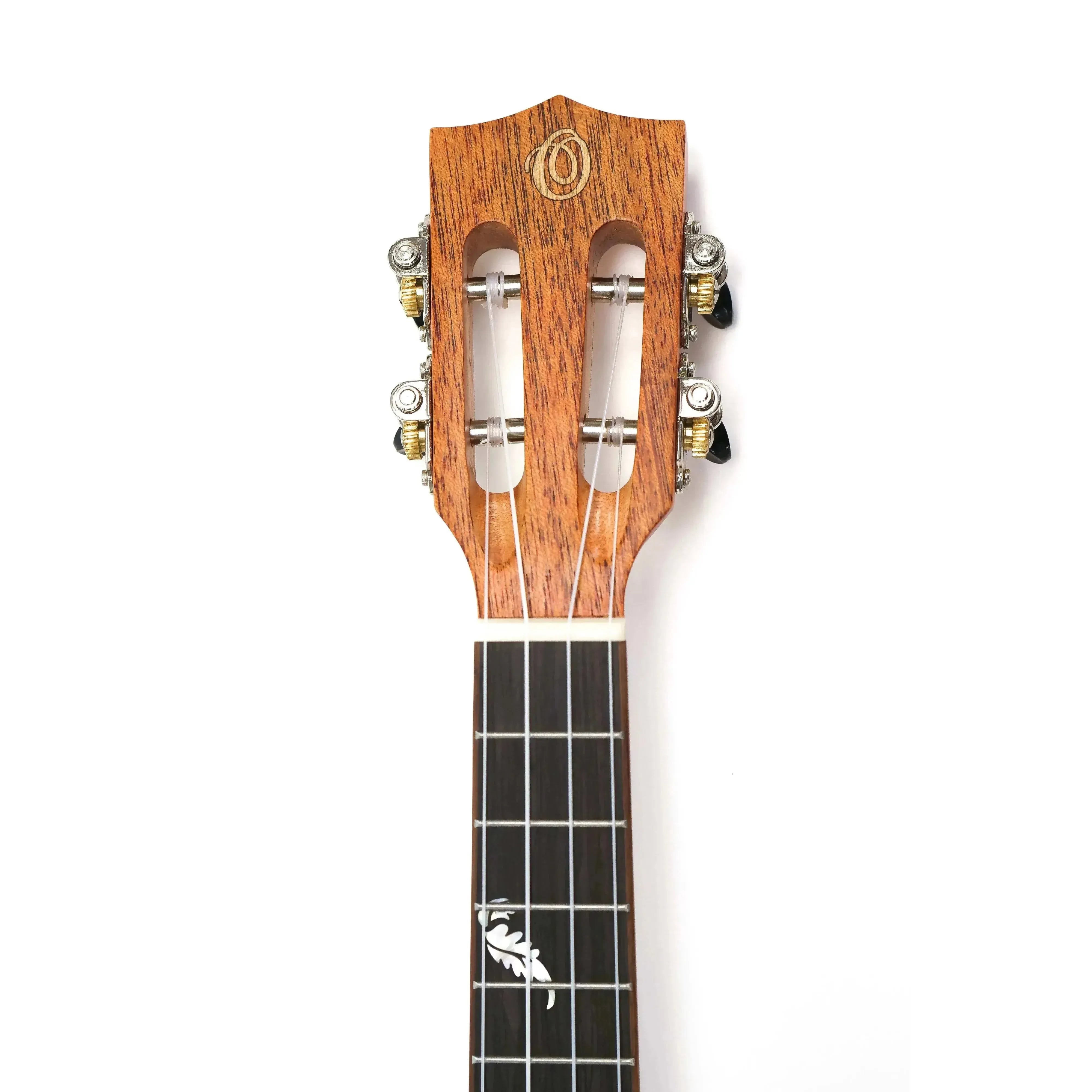 Ohana CK-32 Concert Ukulele headstock with slotted design, mahogany wood, and black button tuners.