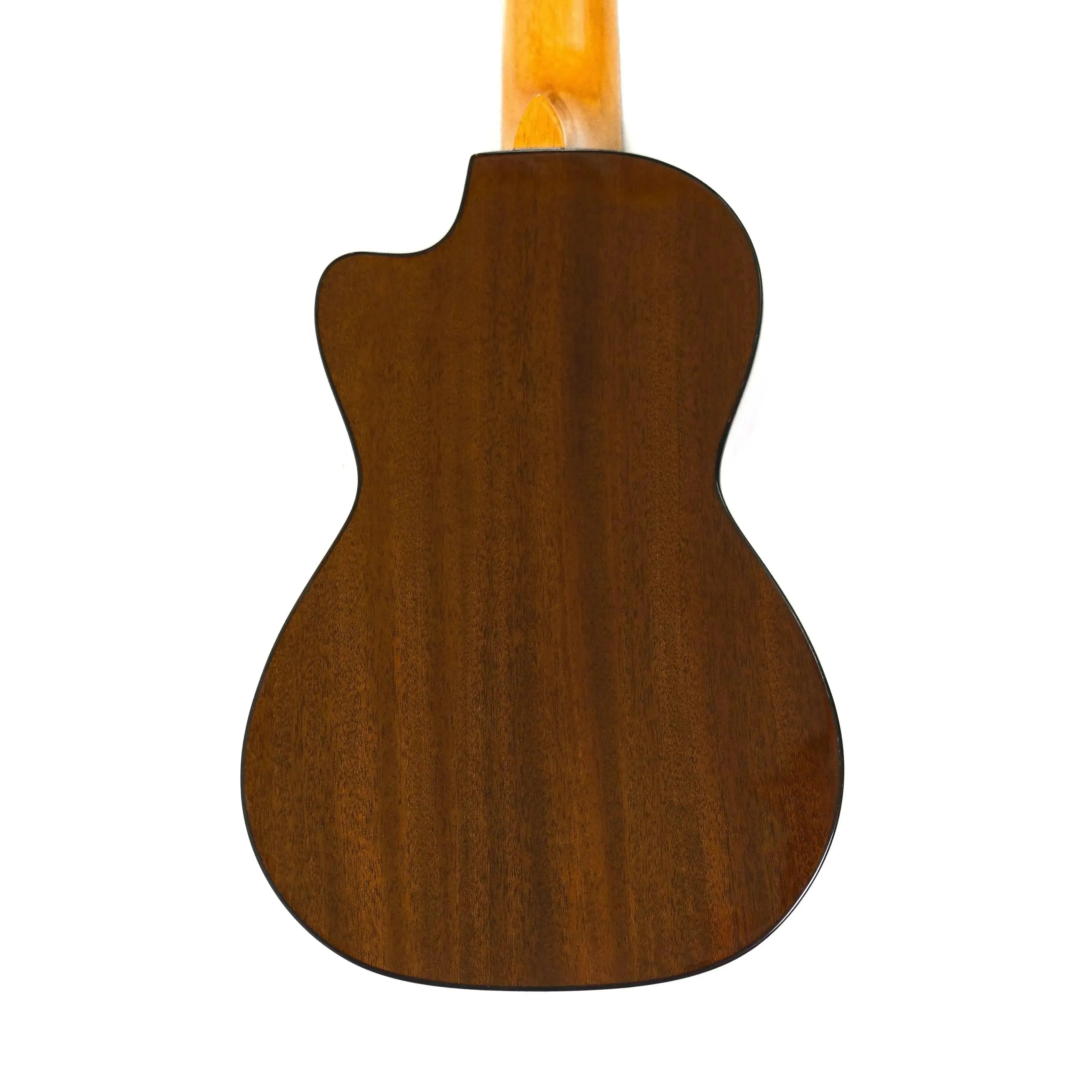 Ohana CK-35CG-CL Concert Ukulele back, solid mahogany with a gloss finish and black binding.