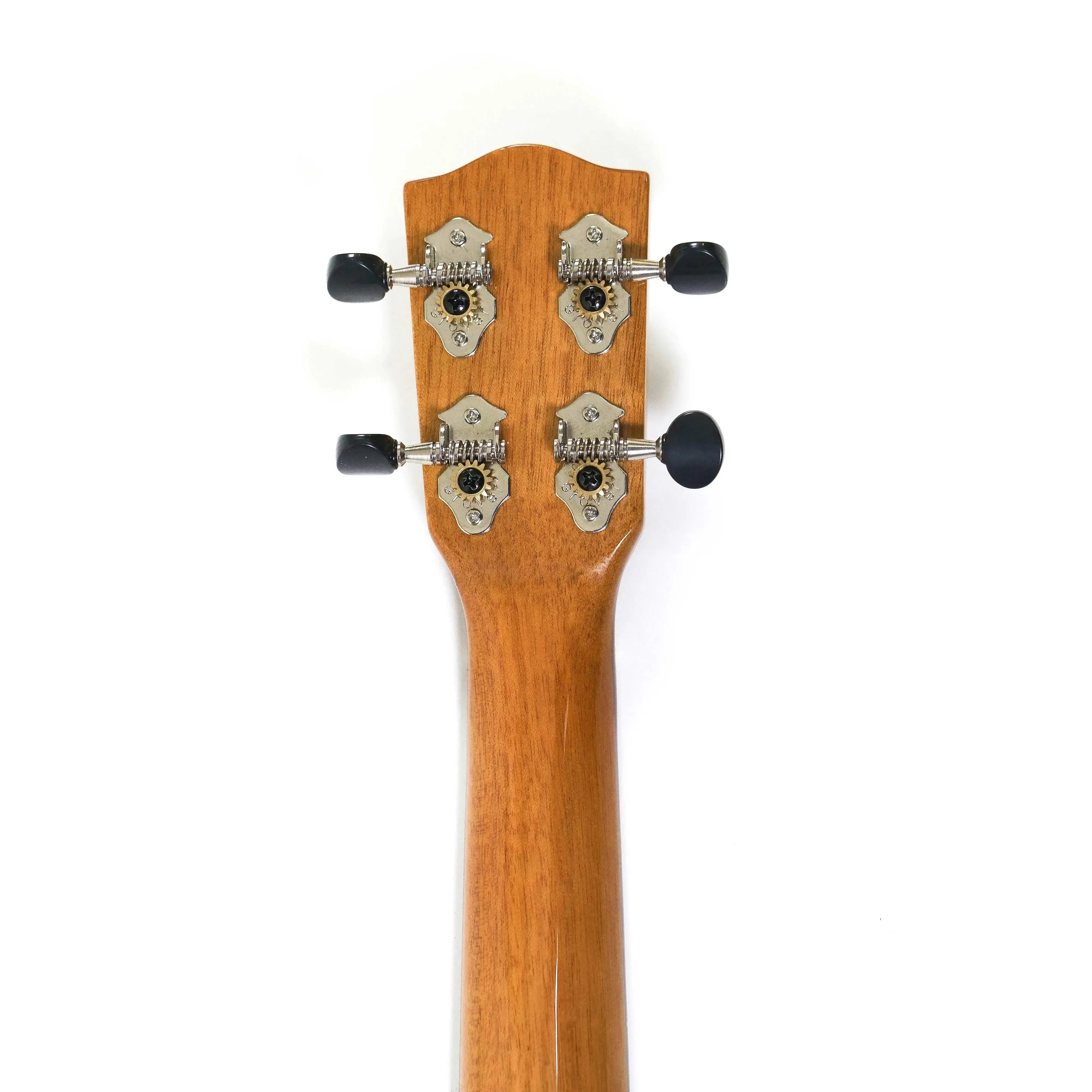 Back of Ohana CK-35CG-CL concert ukulele headstock and mahogany neck with Grover tuners.