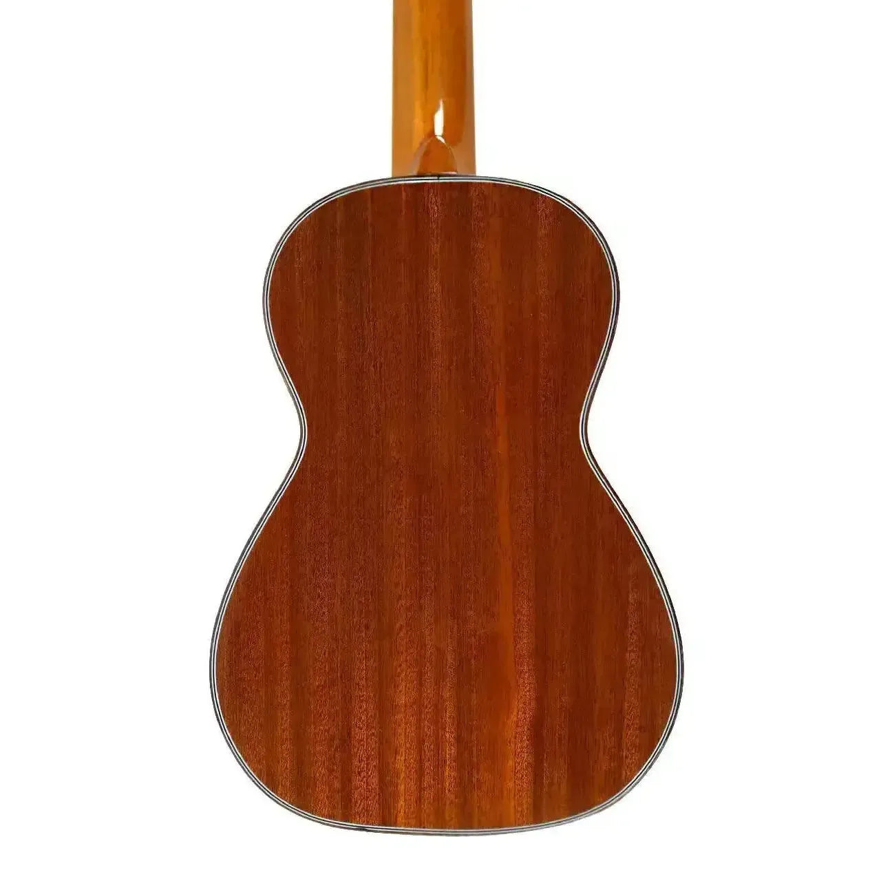 Back of an Ohana CK-35G-5 5-string concert ukulele, showing solid mahogany with a glossy finish.