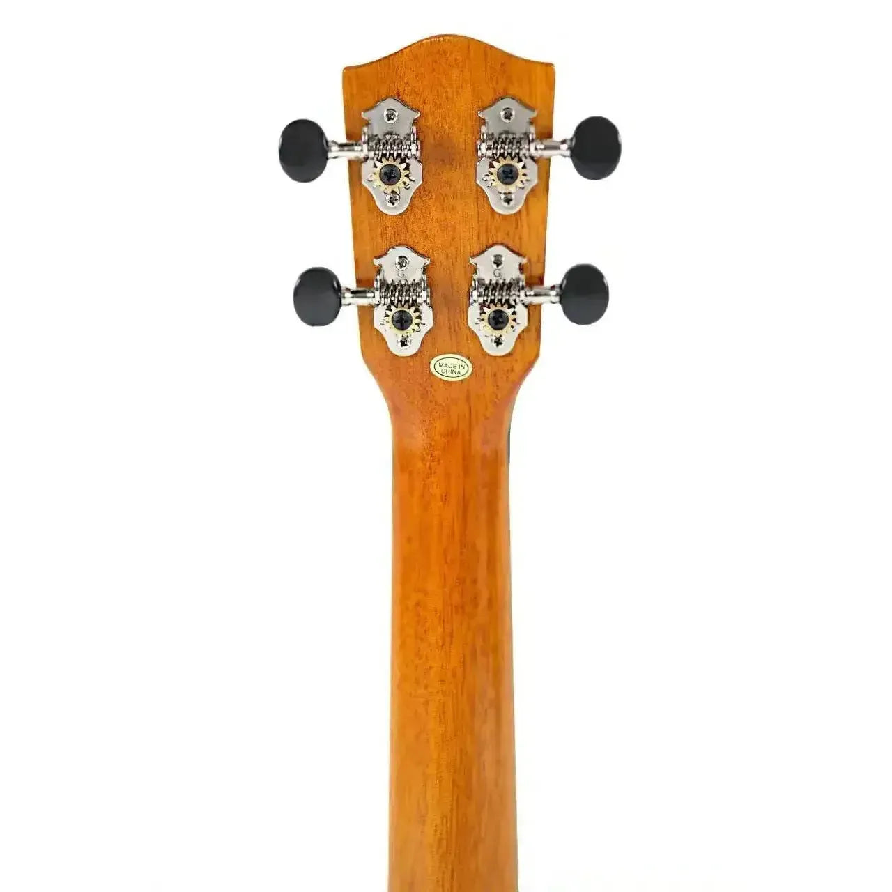 Ohana CK-35G Gloss Solid Mahogany Concert Ukulele headstock with black open-geared tuners.