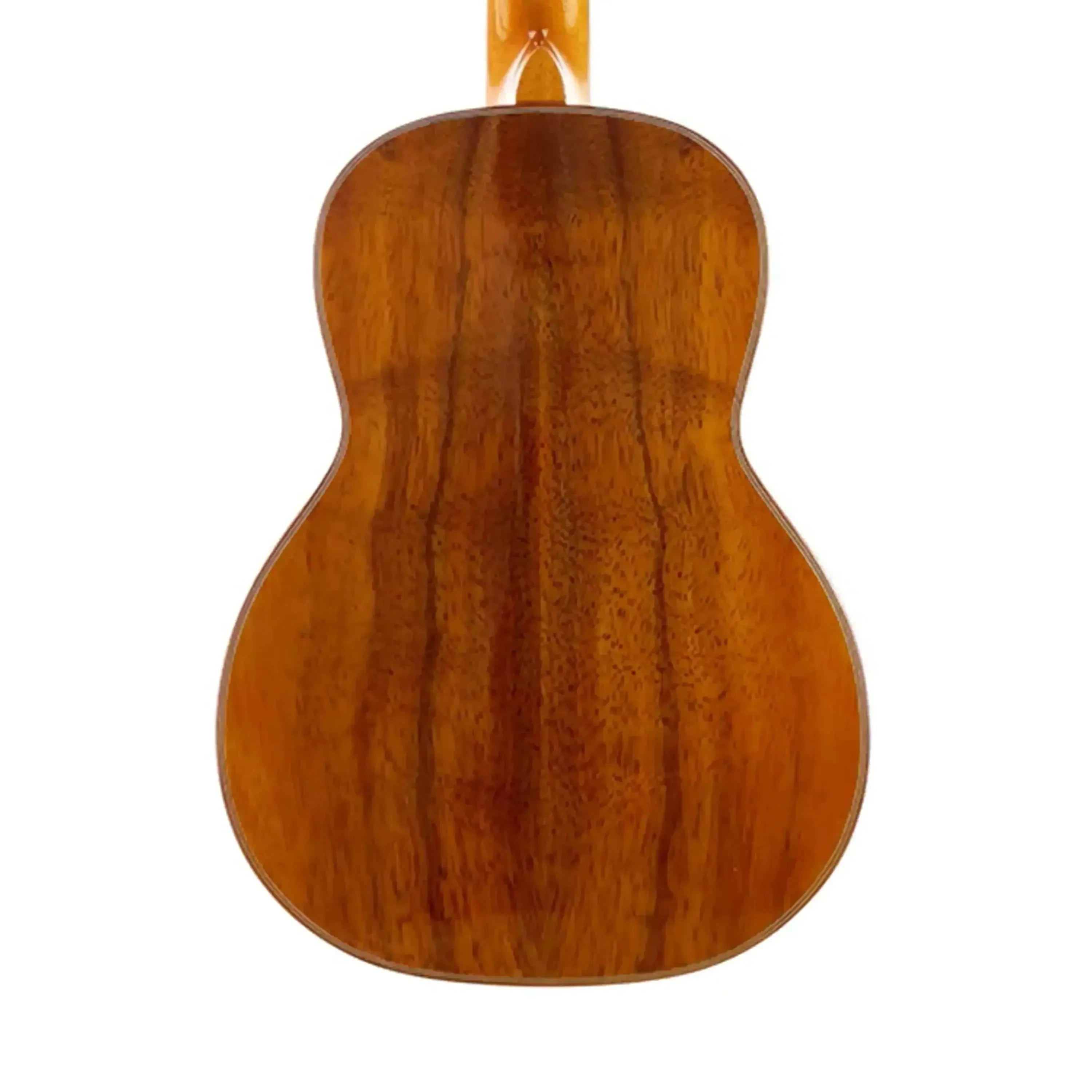 Ohana CK-370G Concert Ukulele back, showcasing its solid koa wood with a rich gloss finish.