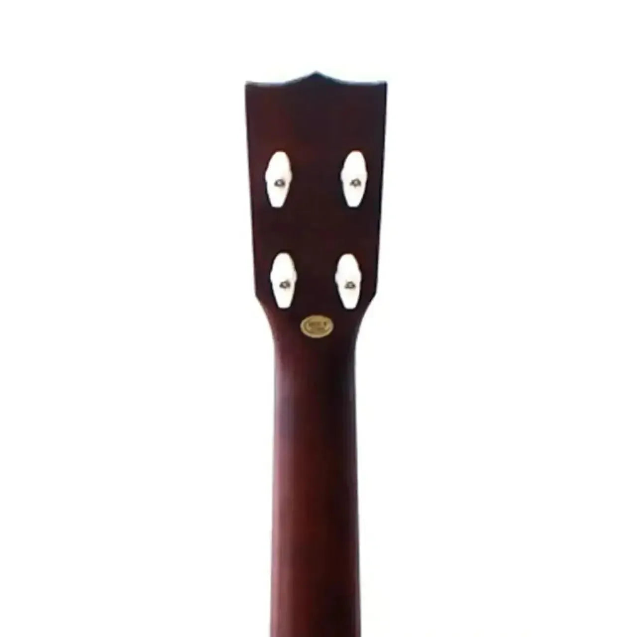 Back of Ohana CK-38 Concert Ukulele headstock and neck, showing dark mahogany wood and four silver Gotoh friction tuners.