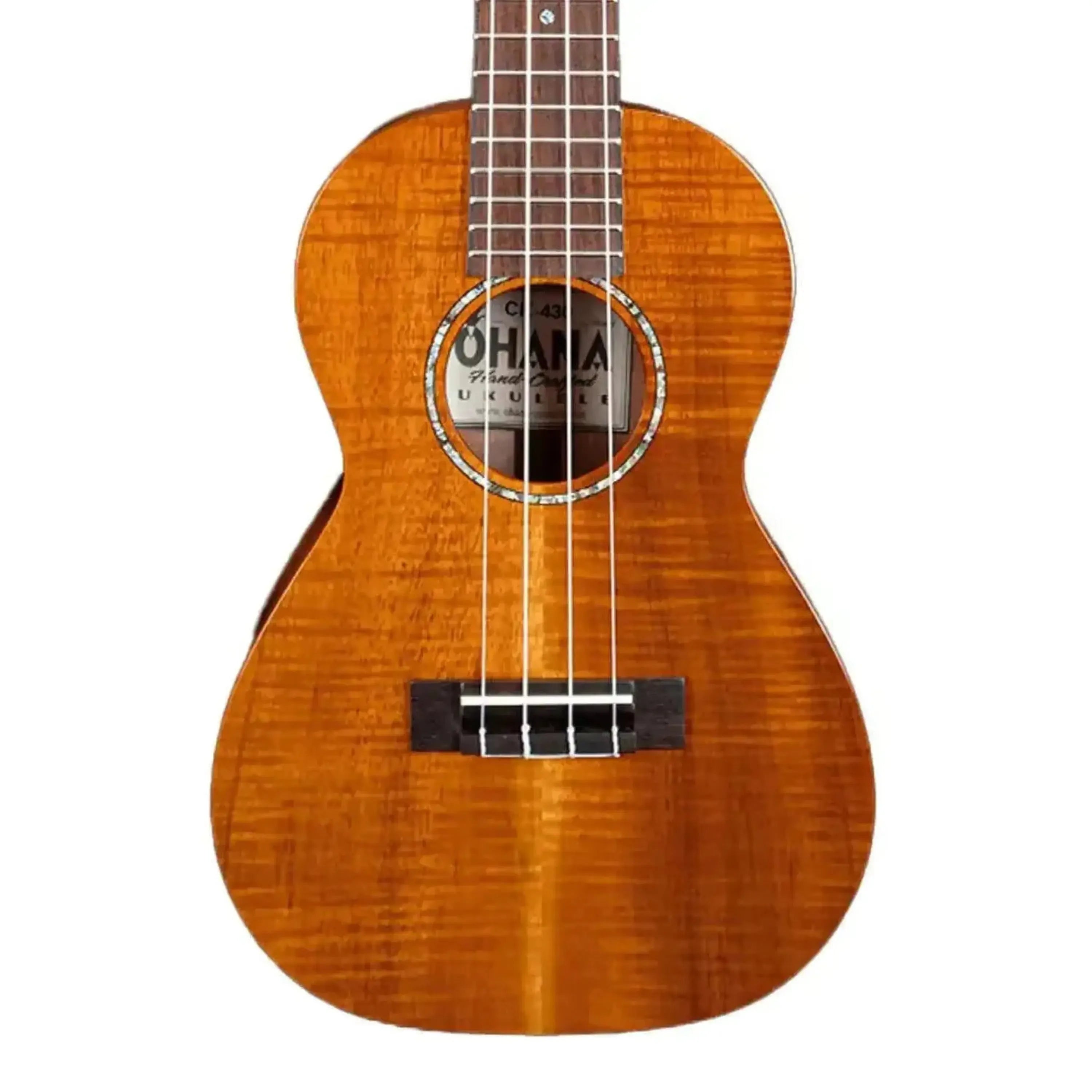 Ohana CK-430 Limited Edition Concert Ukulele, Hawaiian Koa wood, abalone rosette, and satin finish.