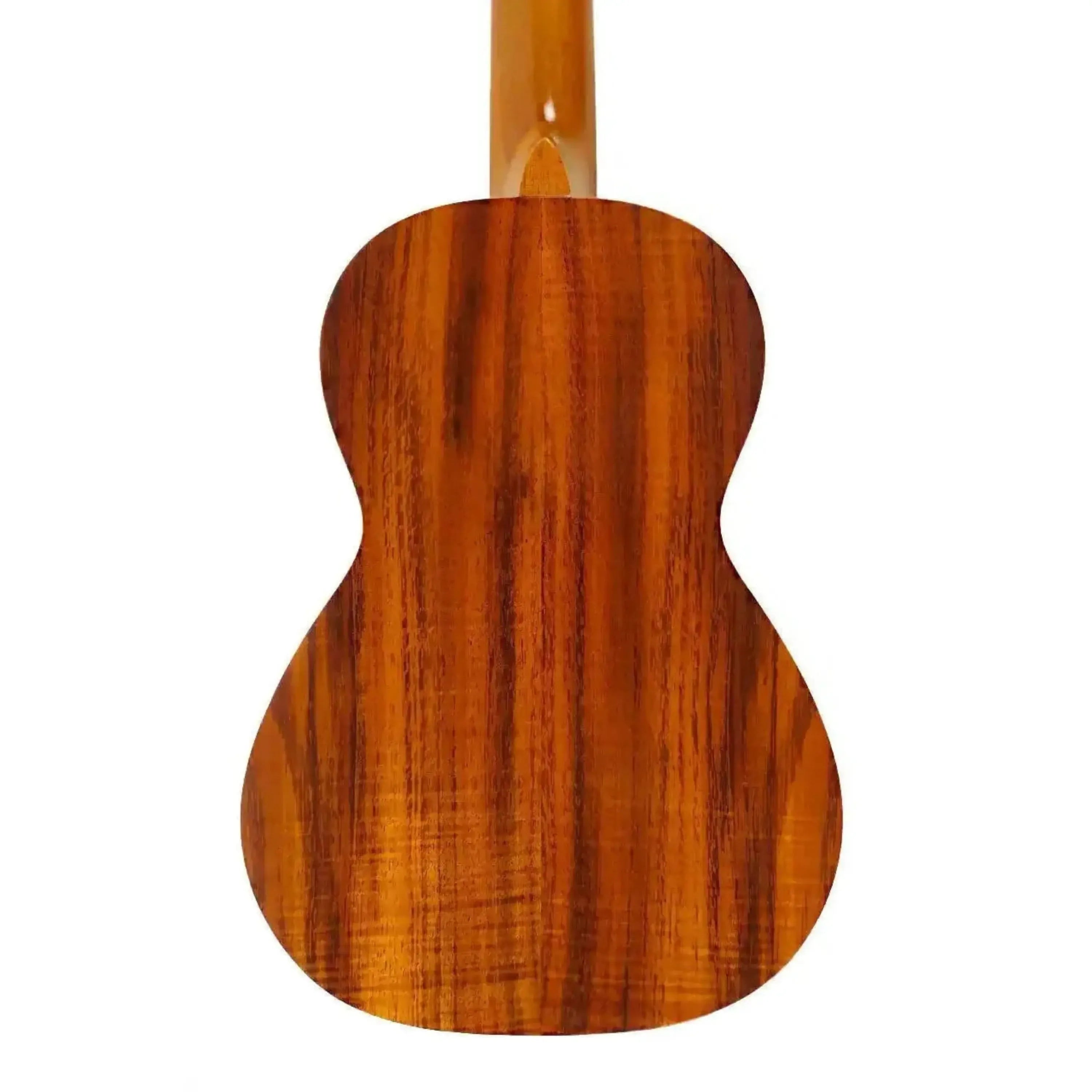 Ohana CK-450 Limited Edition solid koa concert ukulele back with rich, striped wood grain and satin finish.