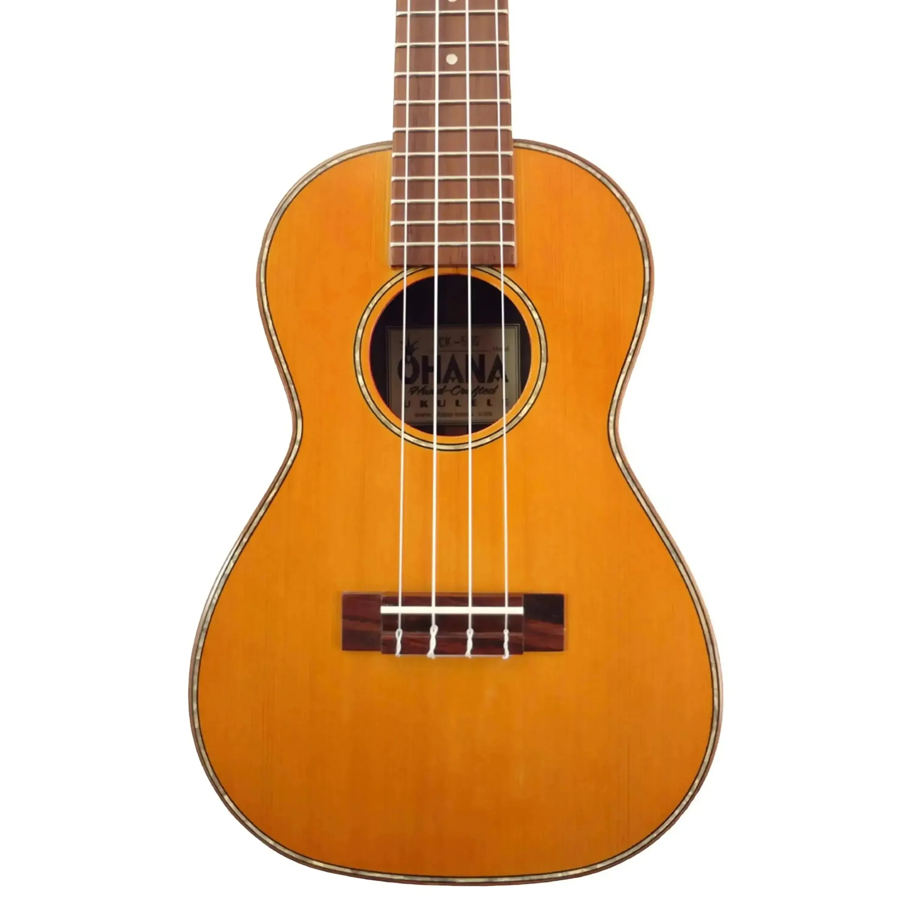Ohana CK-50G Concert Ukulele with a warm cedar top, rosewood bridge, and mahogany binding.