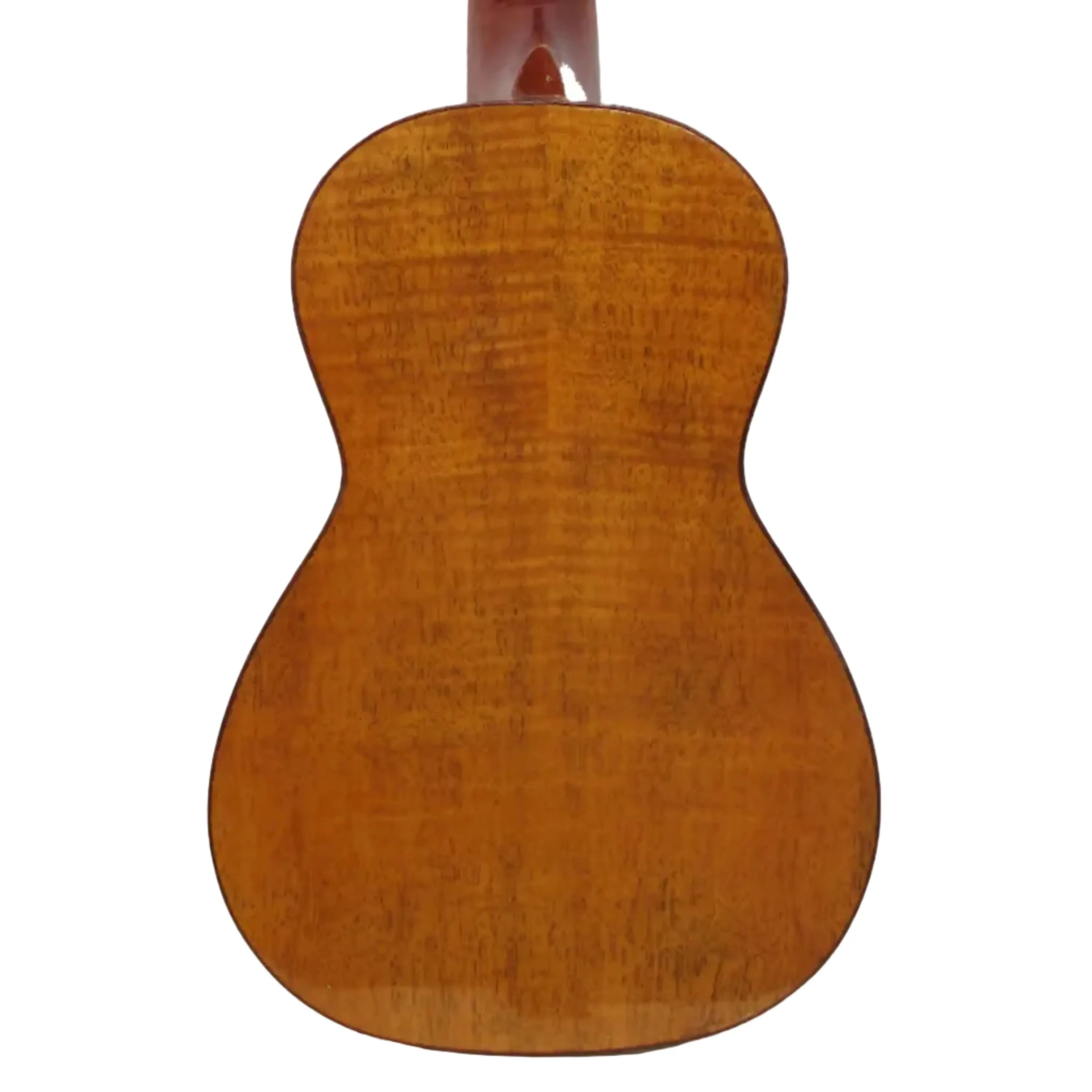 Ohana CK-50MG concert ukulele back, showing flamed mahogany wood grain and glossy finish.