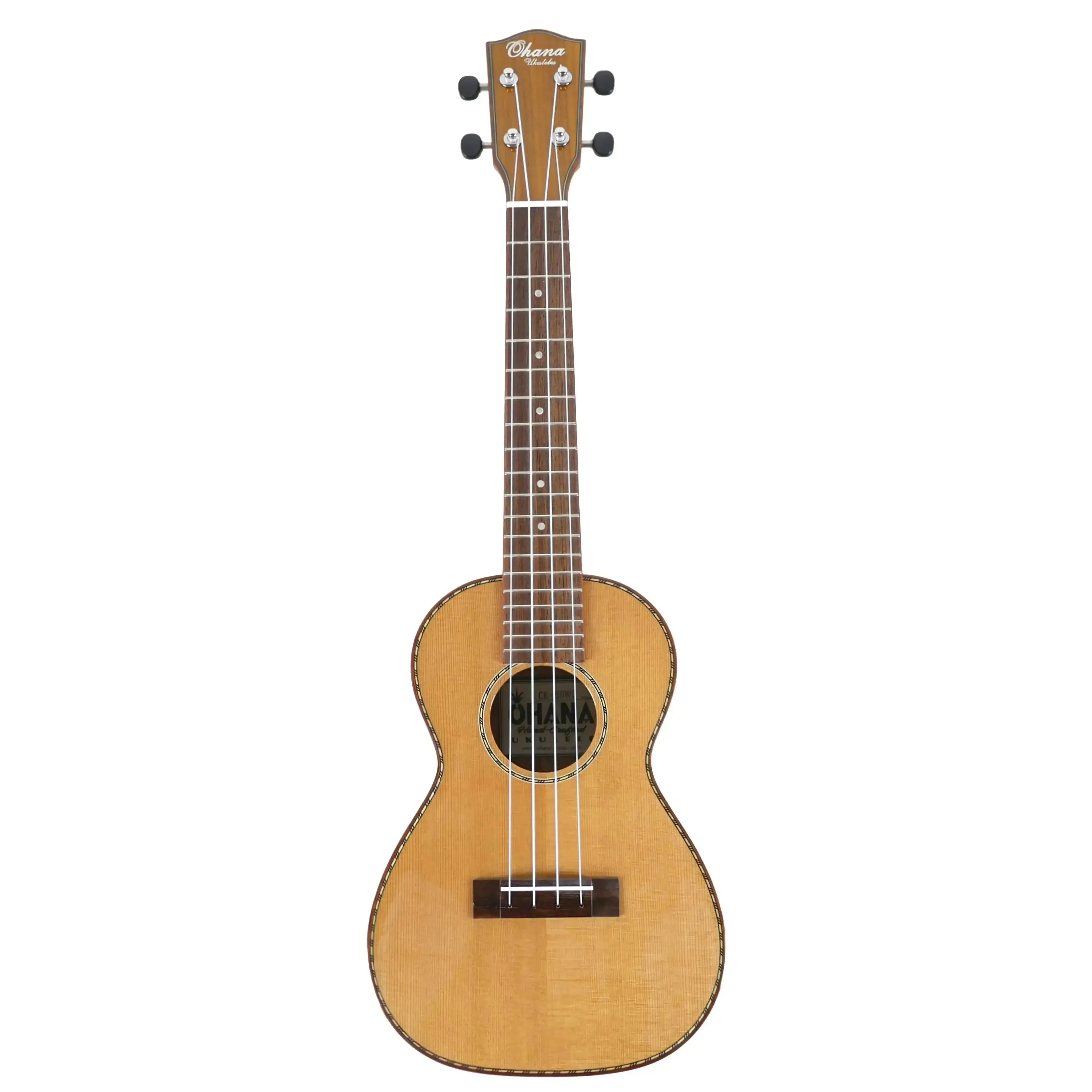 Ohana CK-50WG Concert Ukulele with solid cedar top, willow back, gloss finish, and rope purfling.