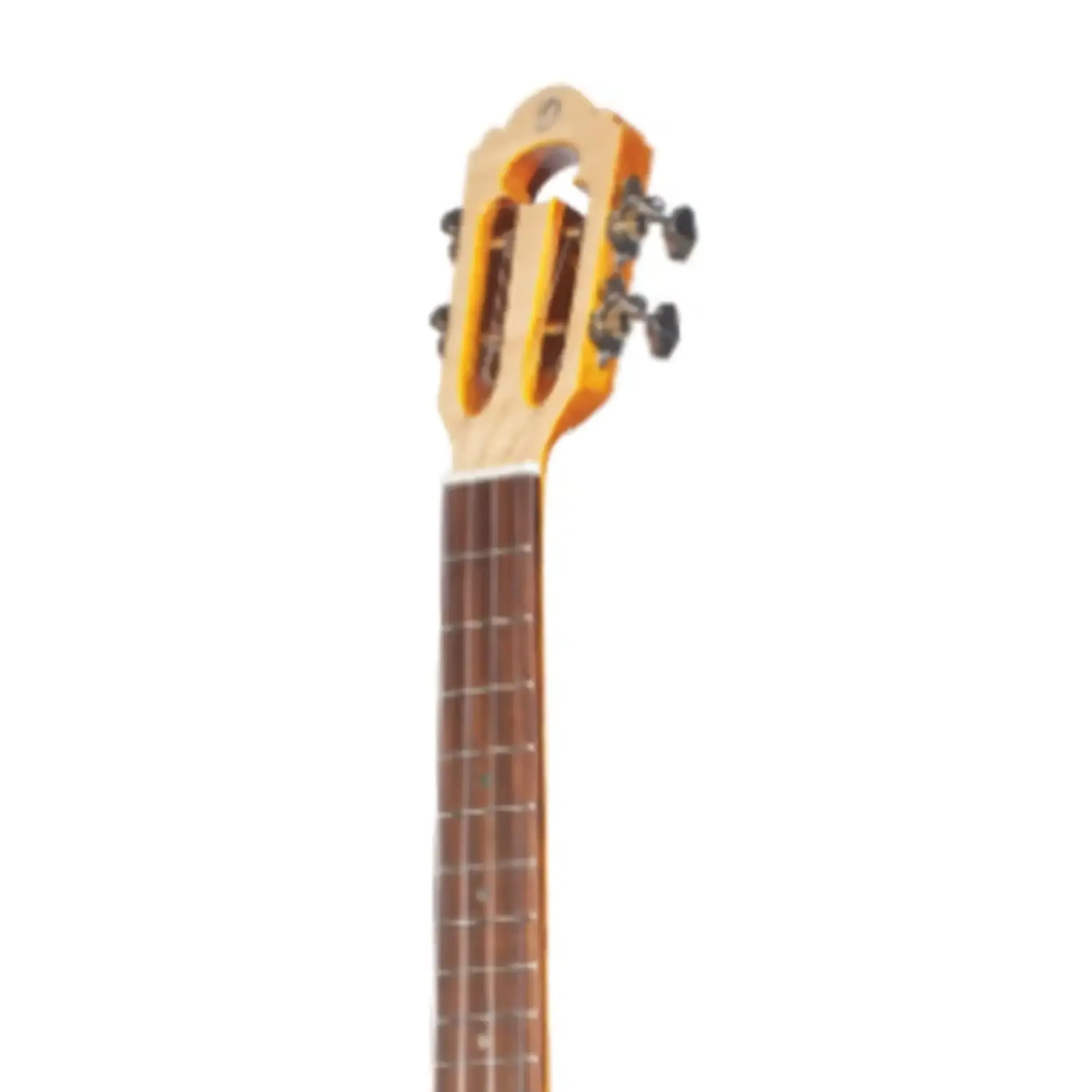 Ohana CK-6 Concert Ukulele headstock with open slotted design, chrome tuners, and walnut fretboard.