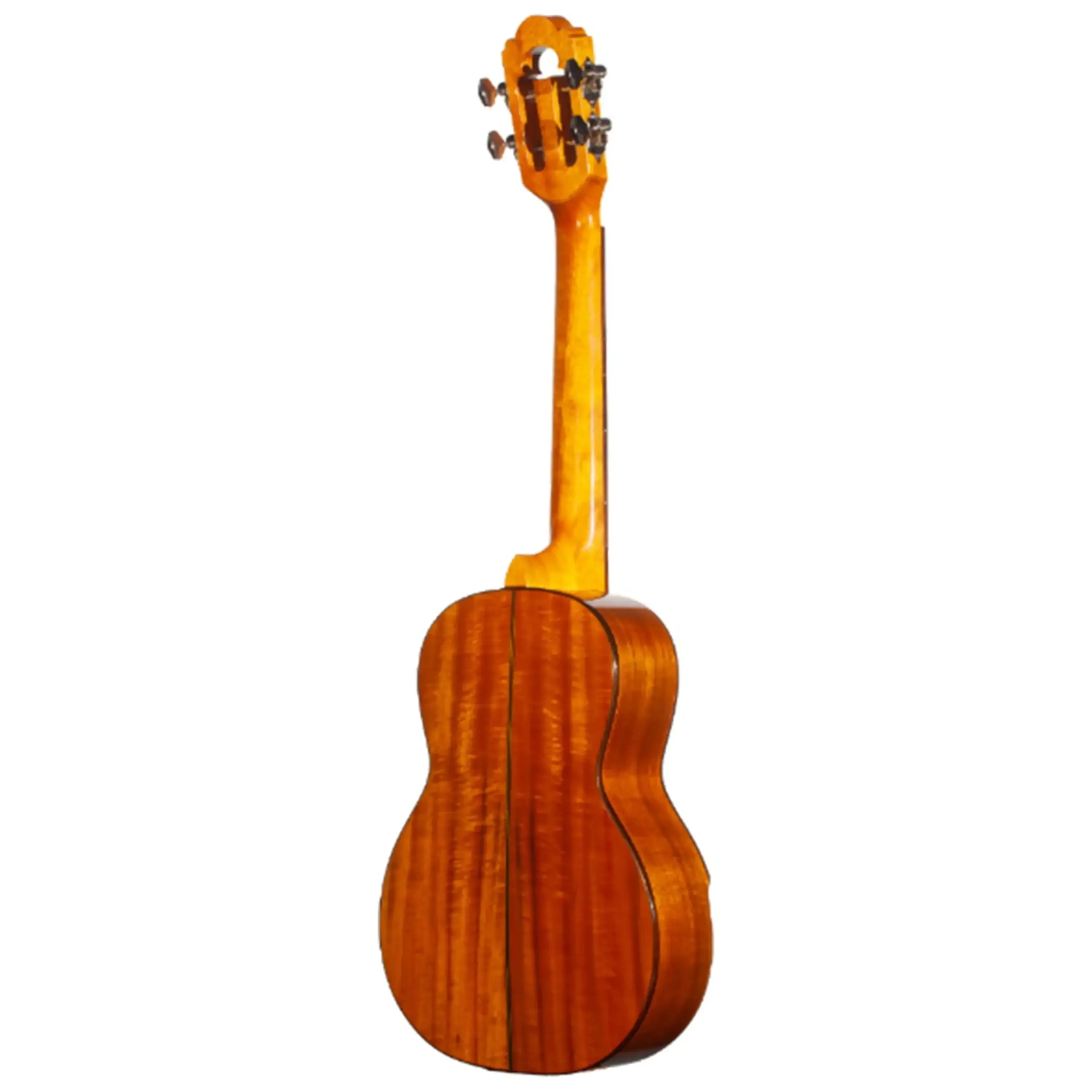 Back of an Ohana CK-6 Concert Ukulele, showing its solid acacia wood with a gloss finish.