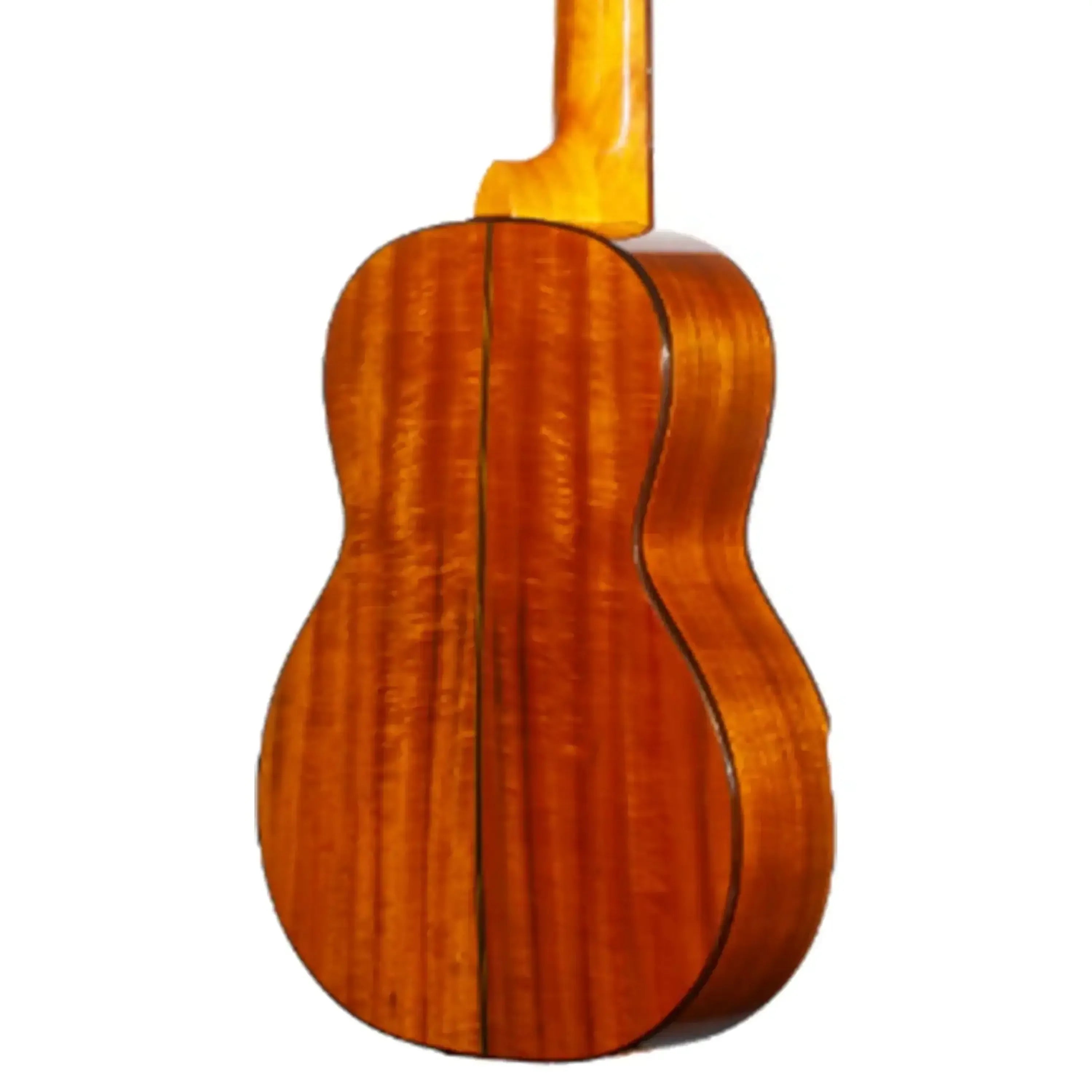 Back of an Ohana CK-6 Concert Ukulele, showing its solid acacia wood with a glossy finish.