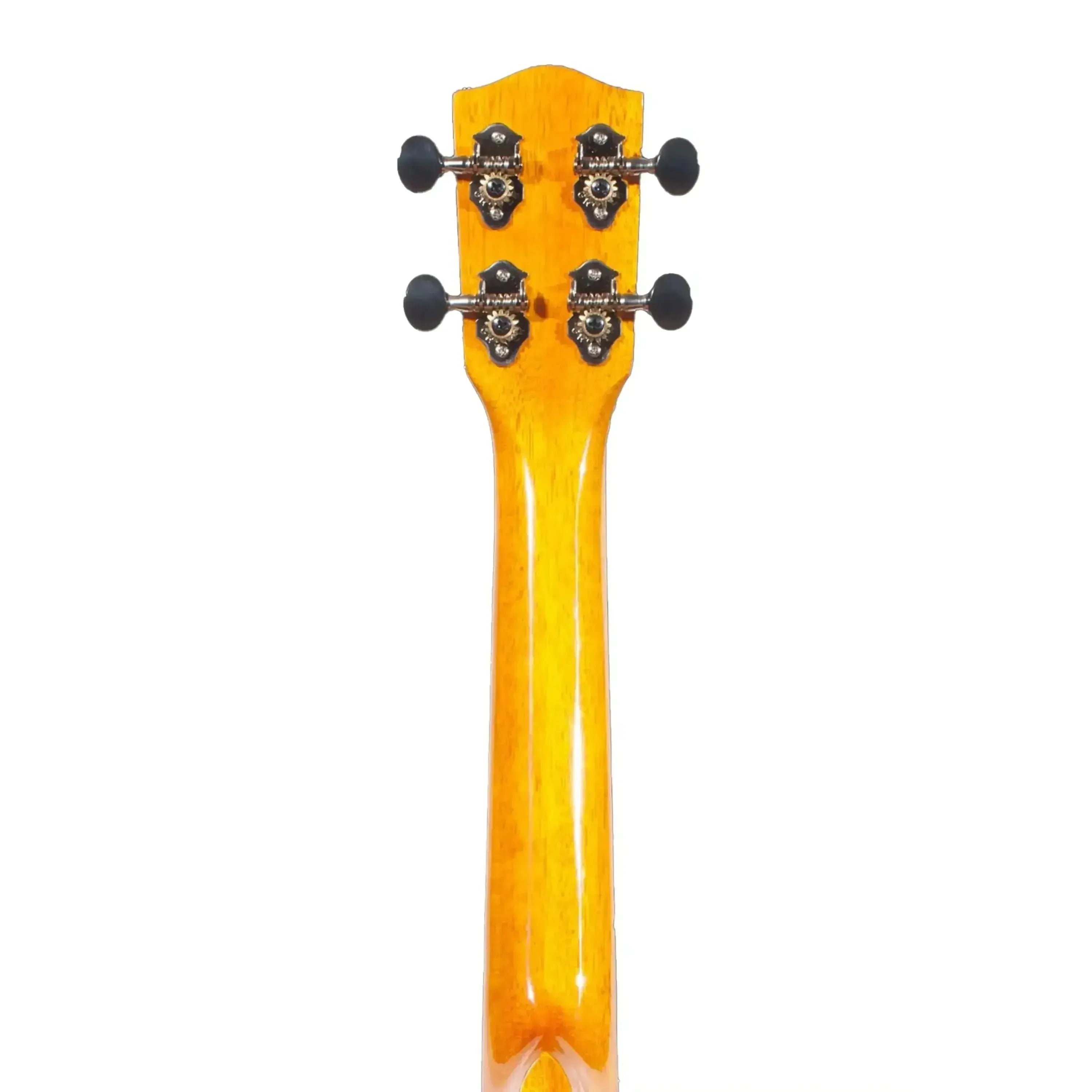Back of Ohana CK-70WG concert ukulele headstock and neck, showing deluxe geared tuners and gloss finish.