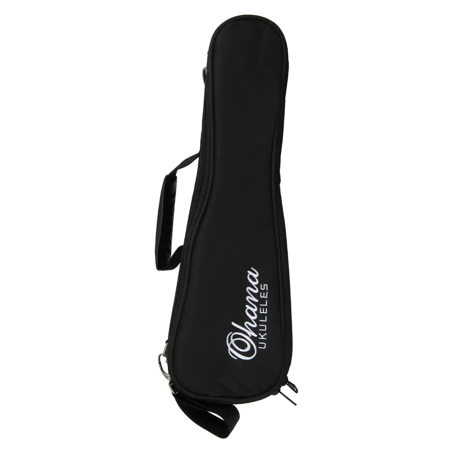Ohana DB-17BK black sopranissimo ukulele padded softcase with white logo and handle.