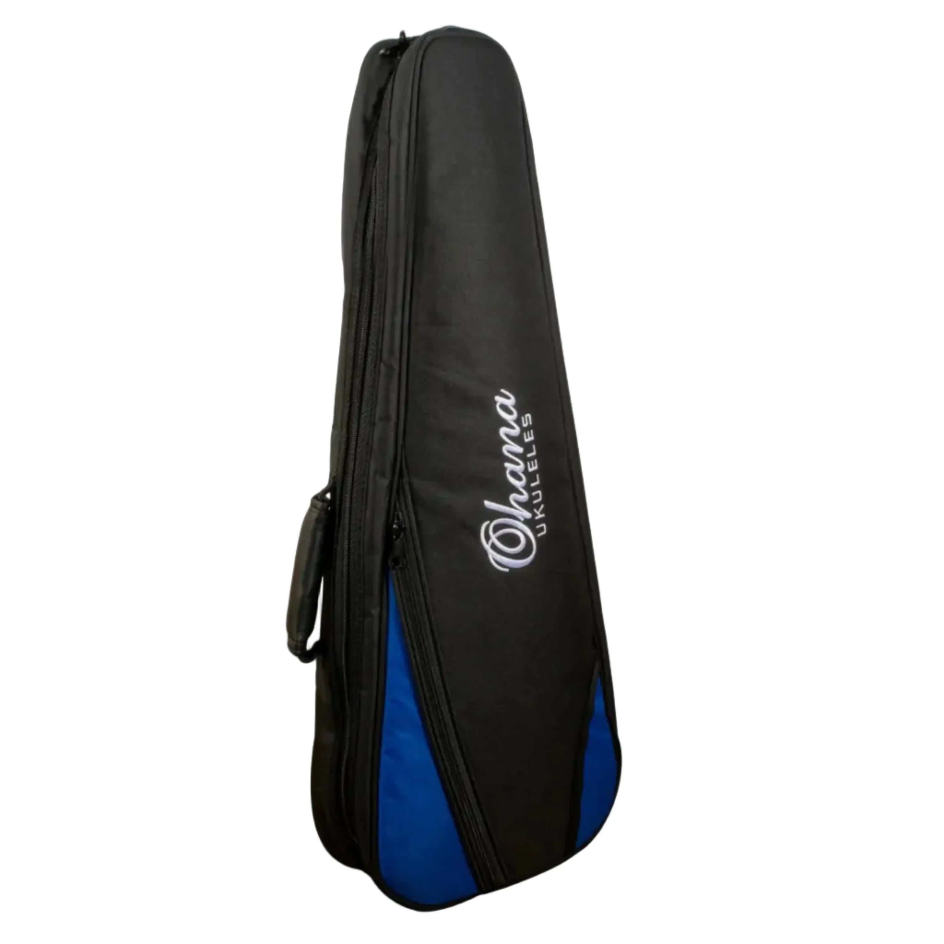 Ohana Double Deluxe Tenor Ukulele Bag, black nylon with blue accents and white logo.