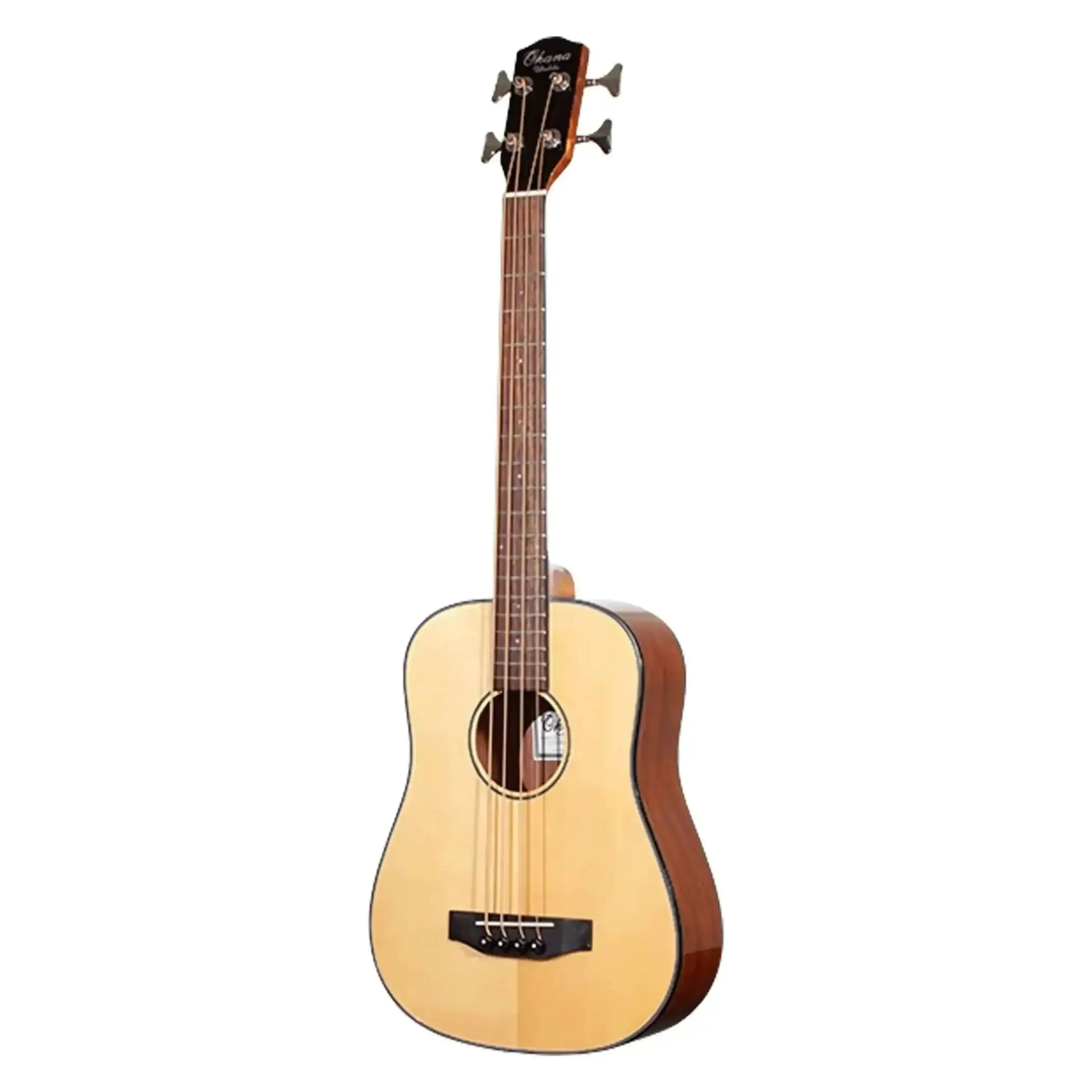 Ohana OBU-22 acoustic-electric bass with light spruce top, mahogany back/sides, and dark fretboard.