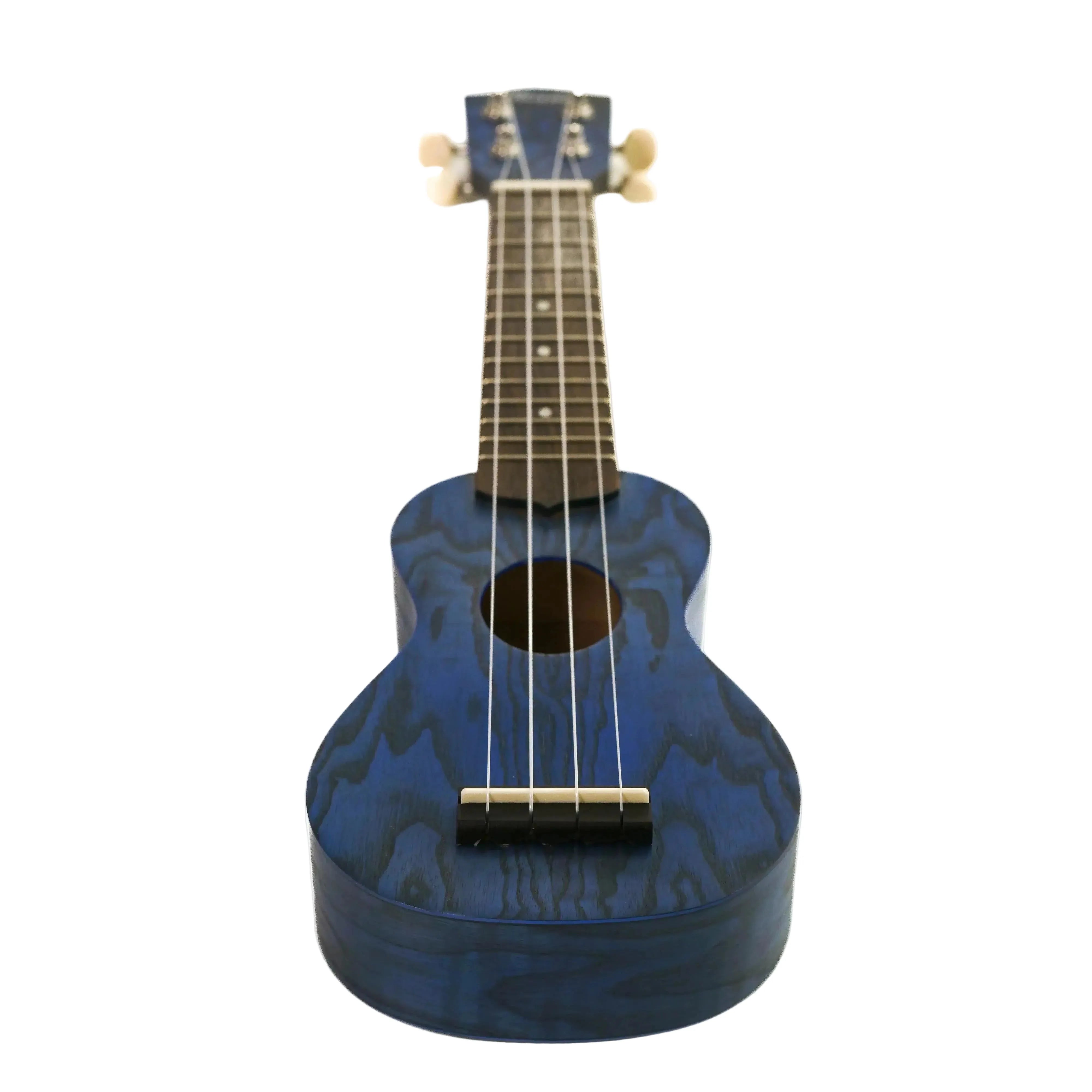 Ohana O'Nina Willow Blue Sopranissimo Ukulele, front view, with wood grain and satin finish.