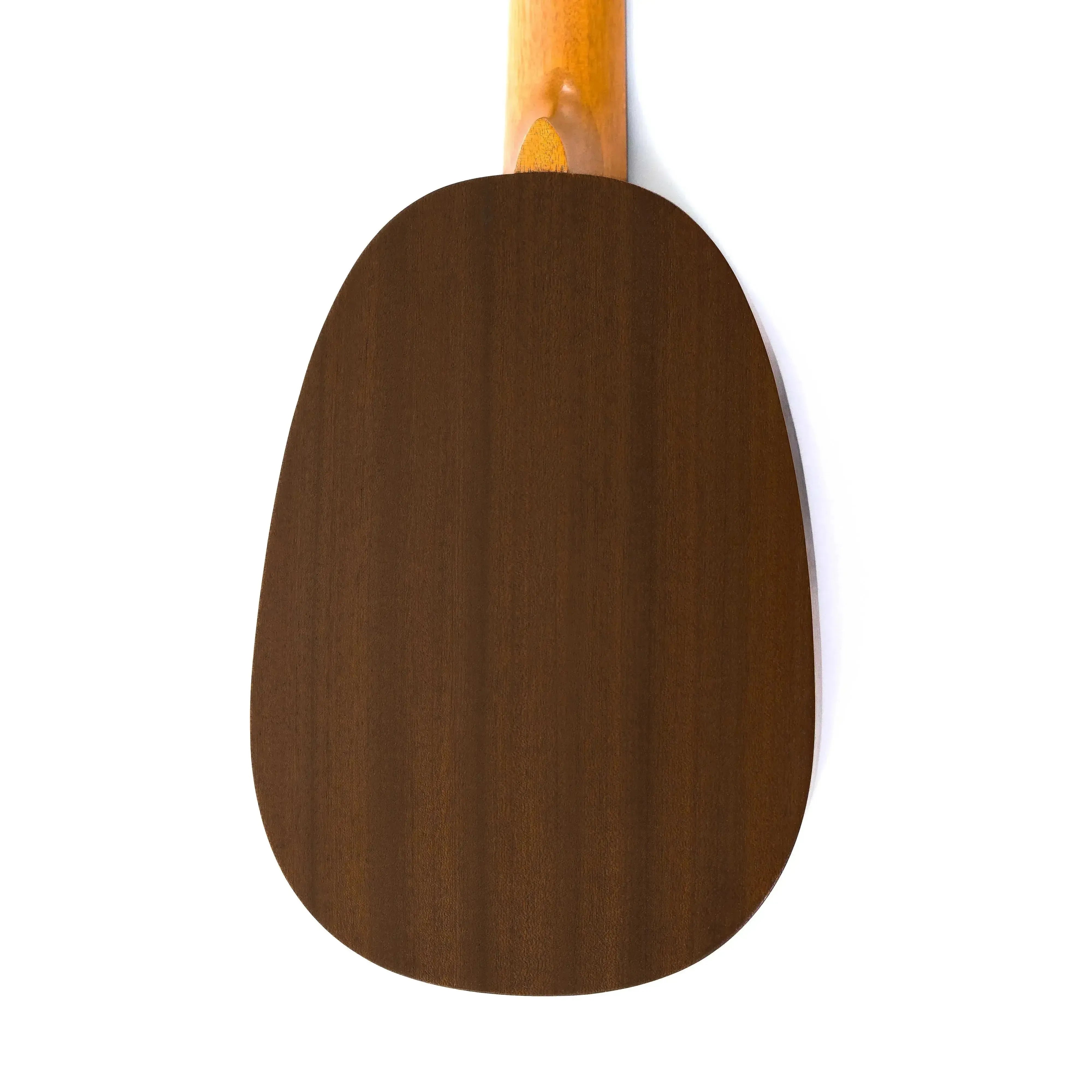 Back of an Ohana PKC-10 Mahogany Pineapple Concert Ukulele with a smooth, dark brown satin finish.