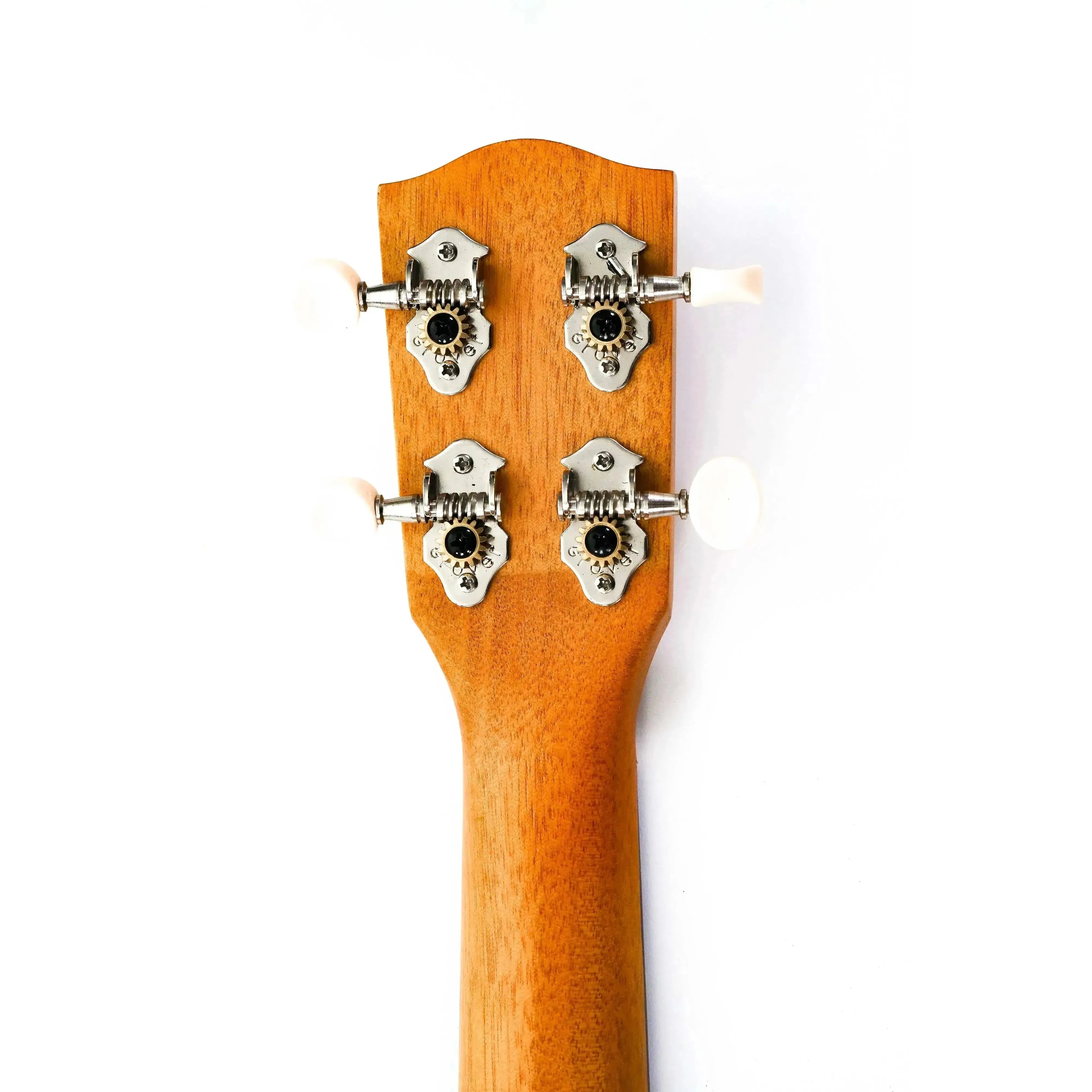 Ohana PKC-10 Mahogany Pineapple Concert Ukulele headstock with four open-geared tuners.