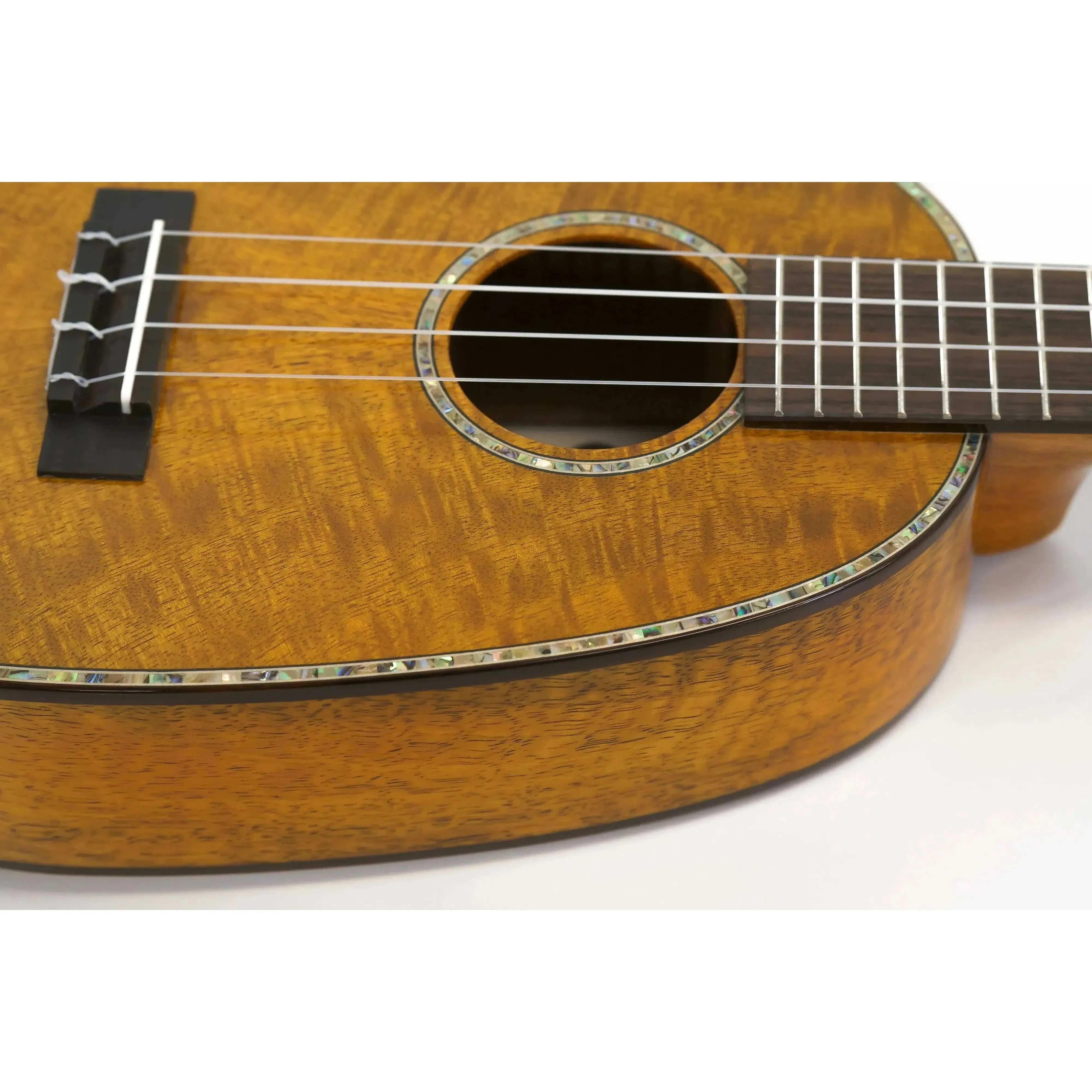 Ohana PKC-220G pineapple concert ukulele with solid mango wood, glossy finish, and abalone inlay.
