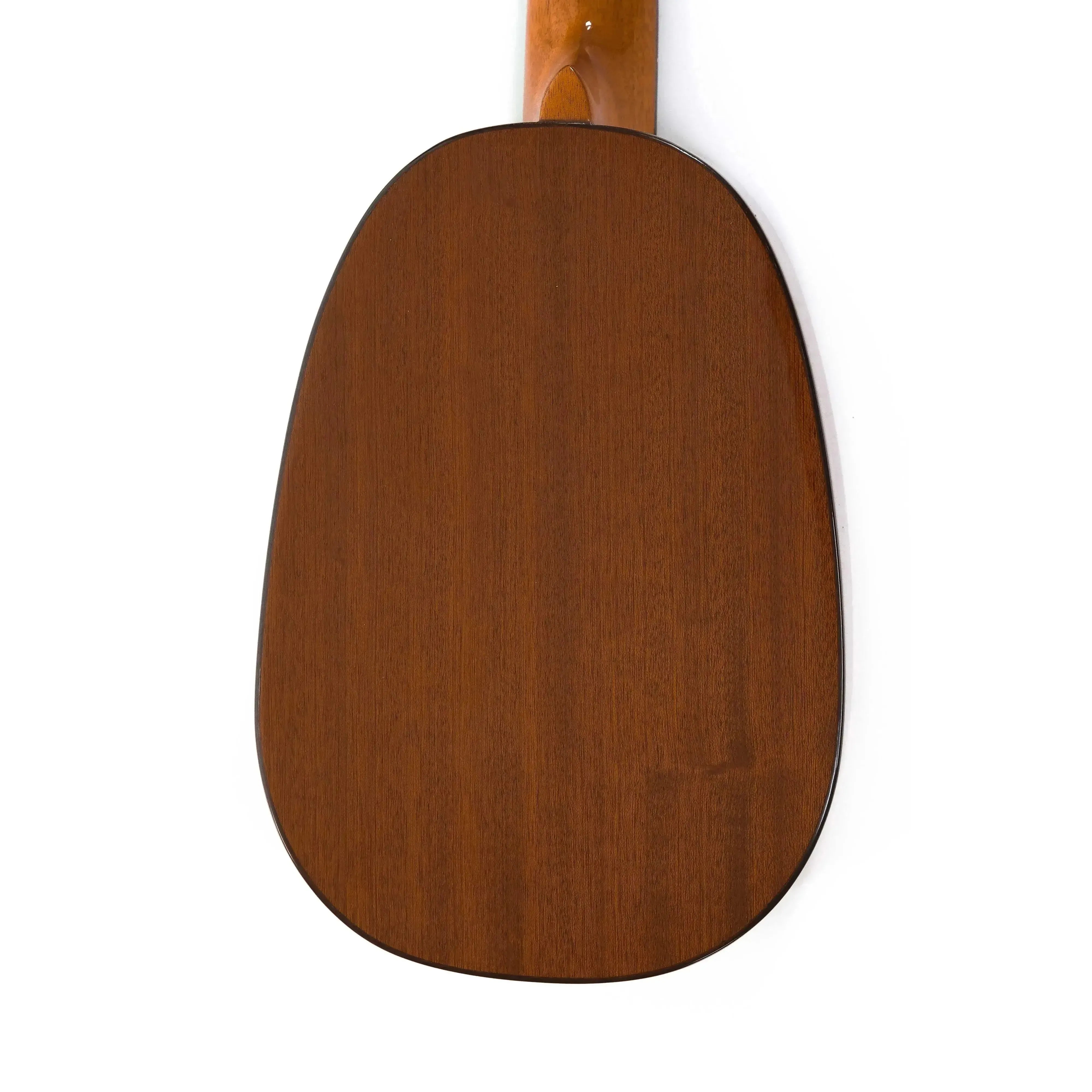 Back of an Ohana PKC-50G Pineapple Concert Ukulele, showcasing its solid mahogany wood and gloss finish.