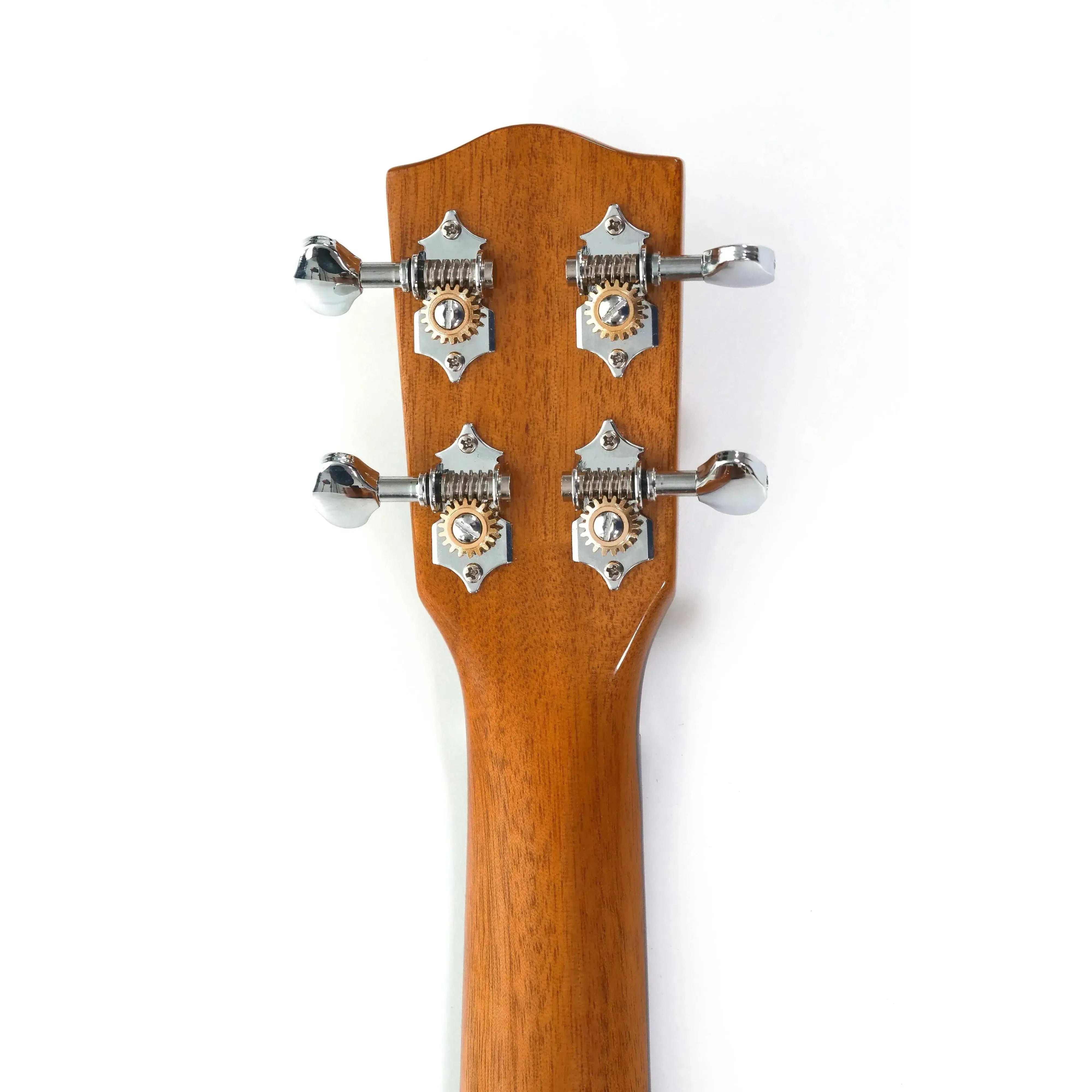 Ohana PKC-50G pineapple concert ukulele headstock with Grover chrome open geared tuners and mahogany wood.
