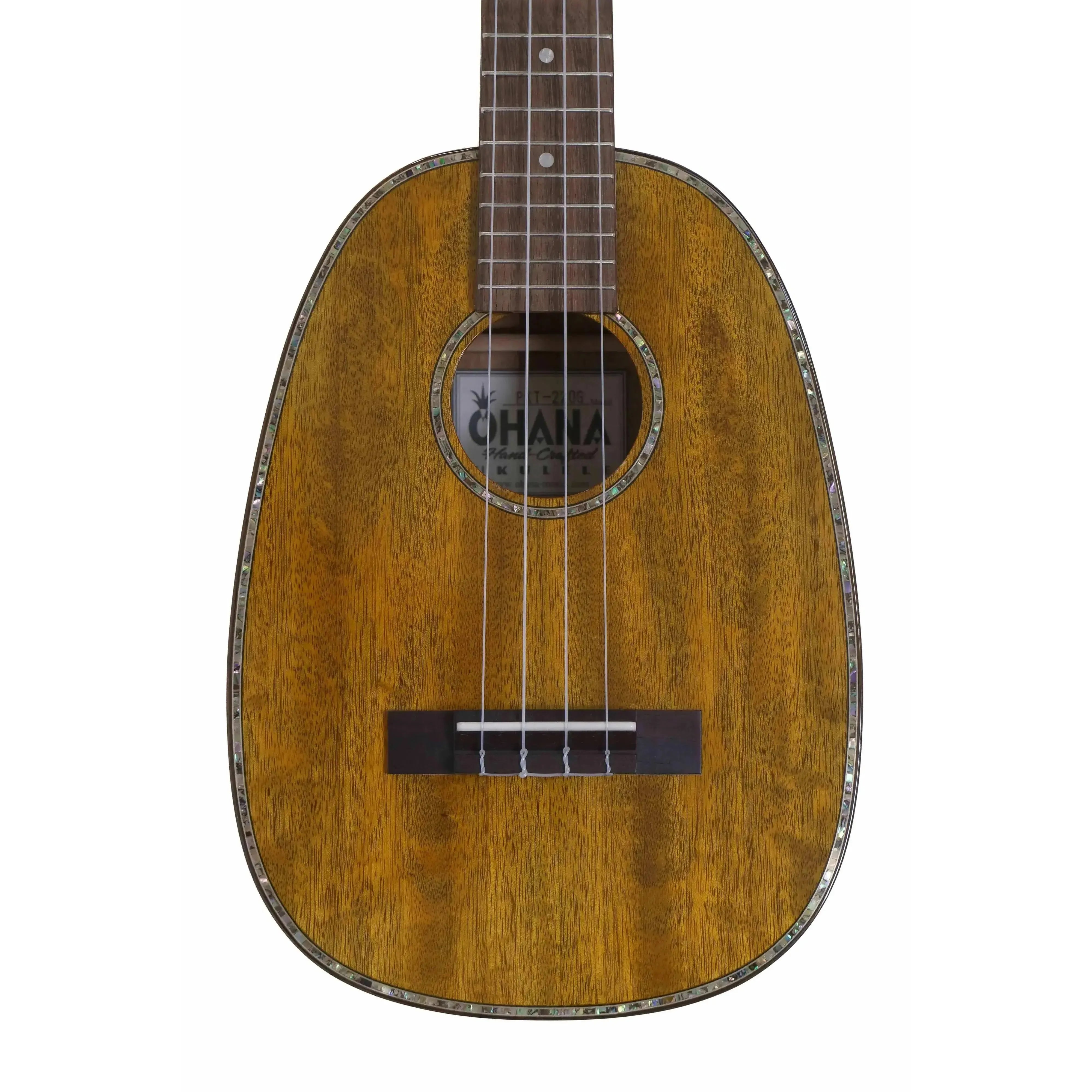 Ohana PKT-220G pineapple tenor ukulele body with solid mango wood, abalone rosette, and gloss finish.