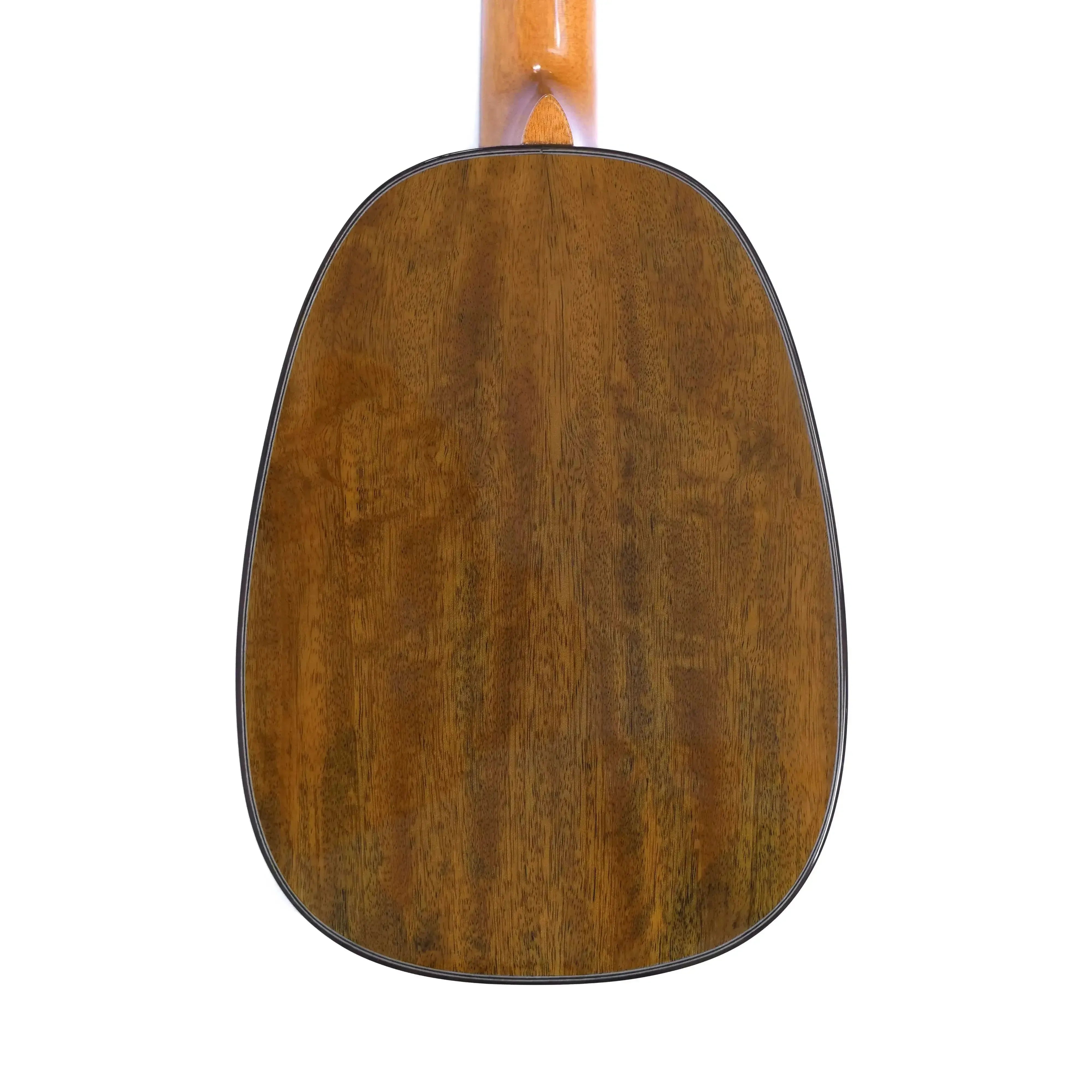 Back of an Ohana PKT-220G pineapple tenor ukulele, showcasing its solid mango wood with a gloss finish.