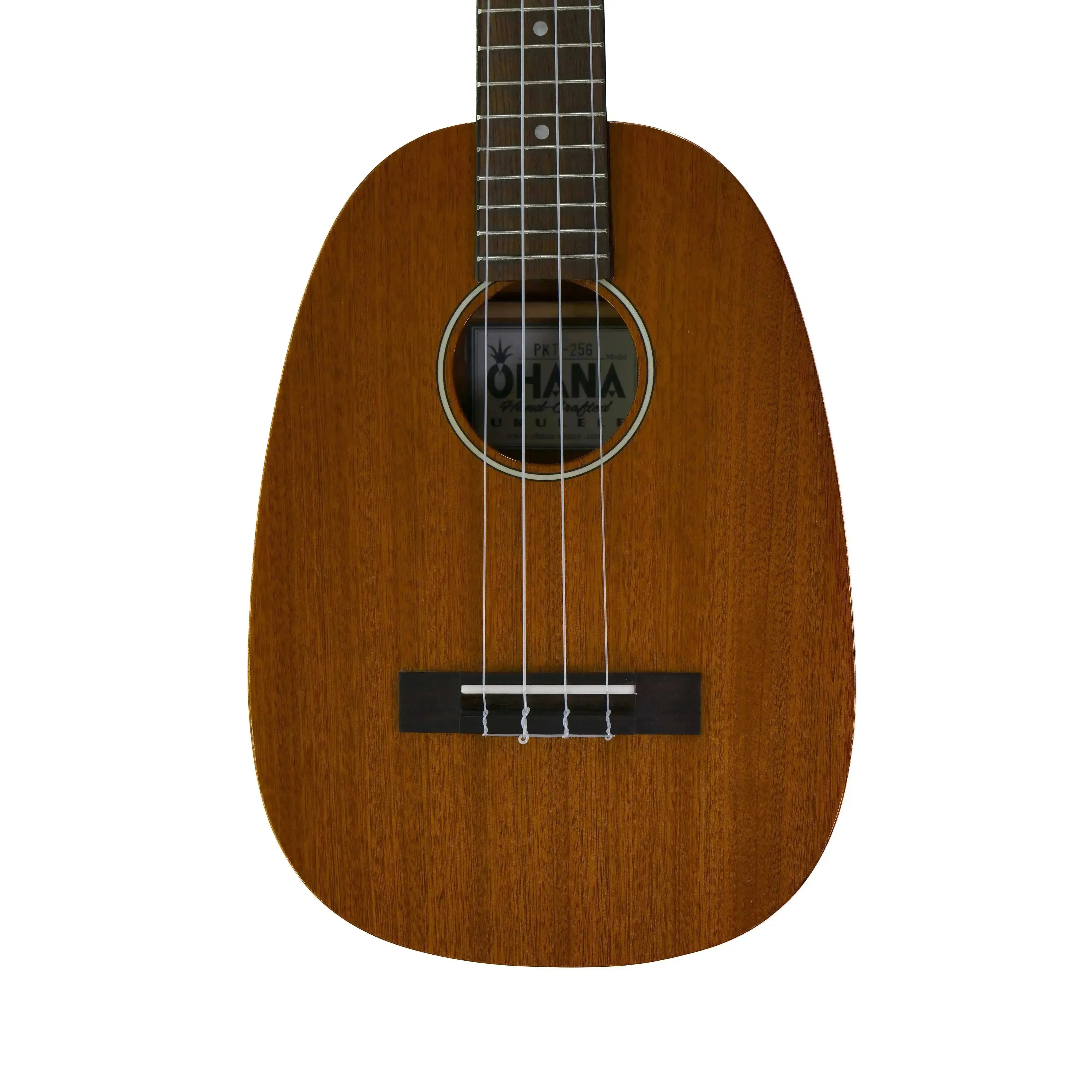 Ohana PKT-25G Pineapple Tenor Ukulele with a warm brown solid mahogany body and dark fretboard.