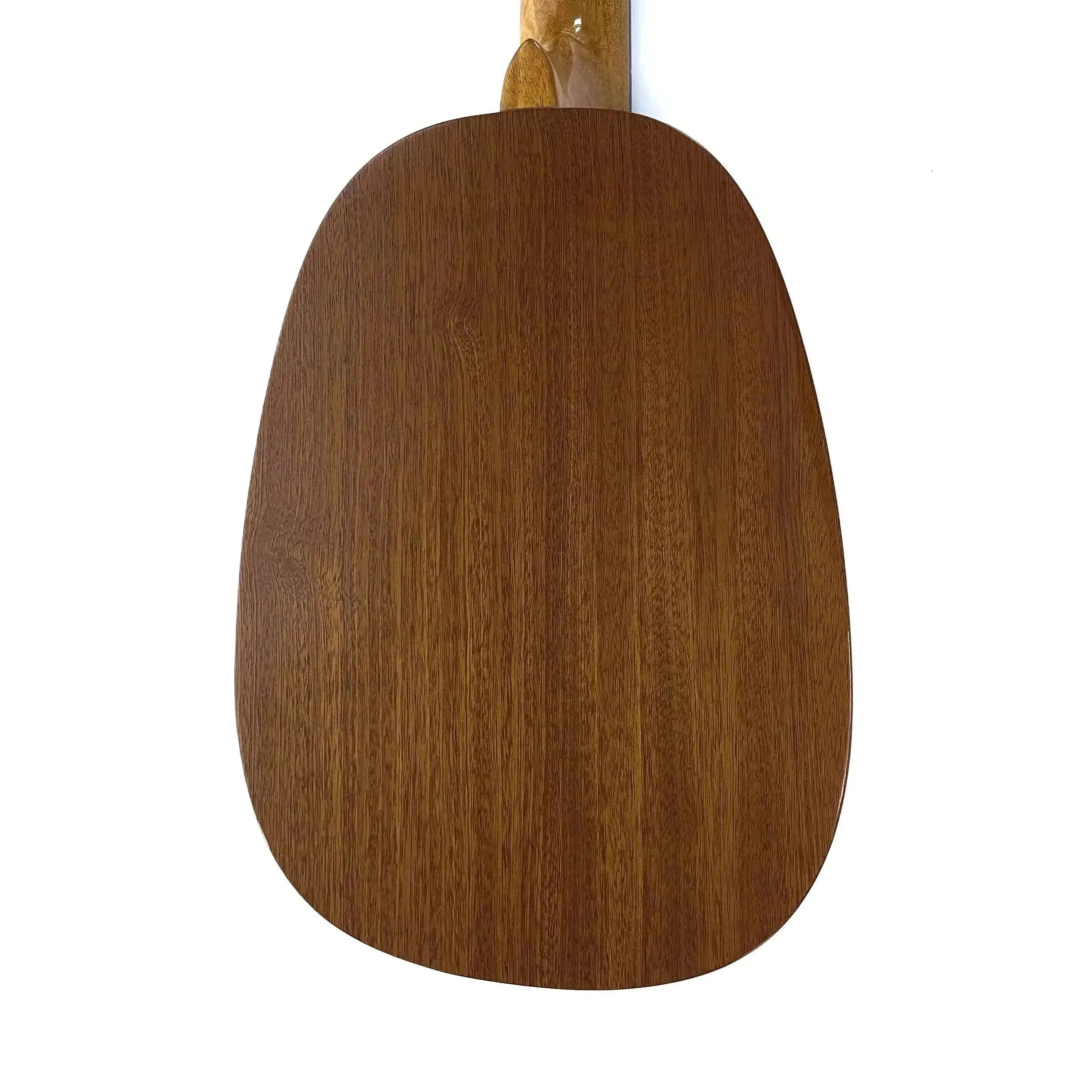 Back of an Ohana PKT-25G Pineapple Tenor Ukulele, showing its solid mahogany wood grain.