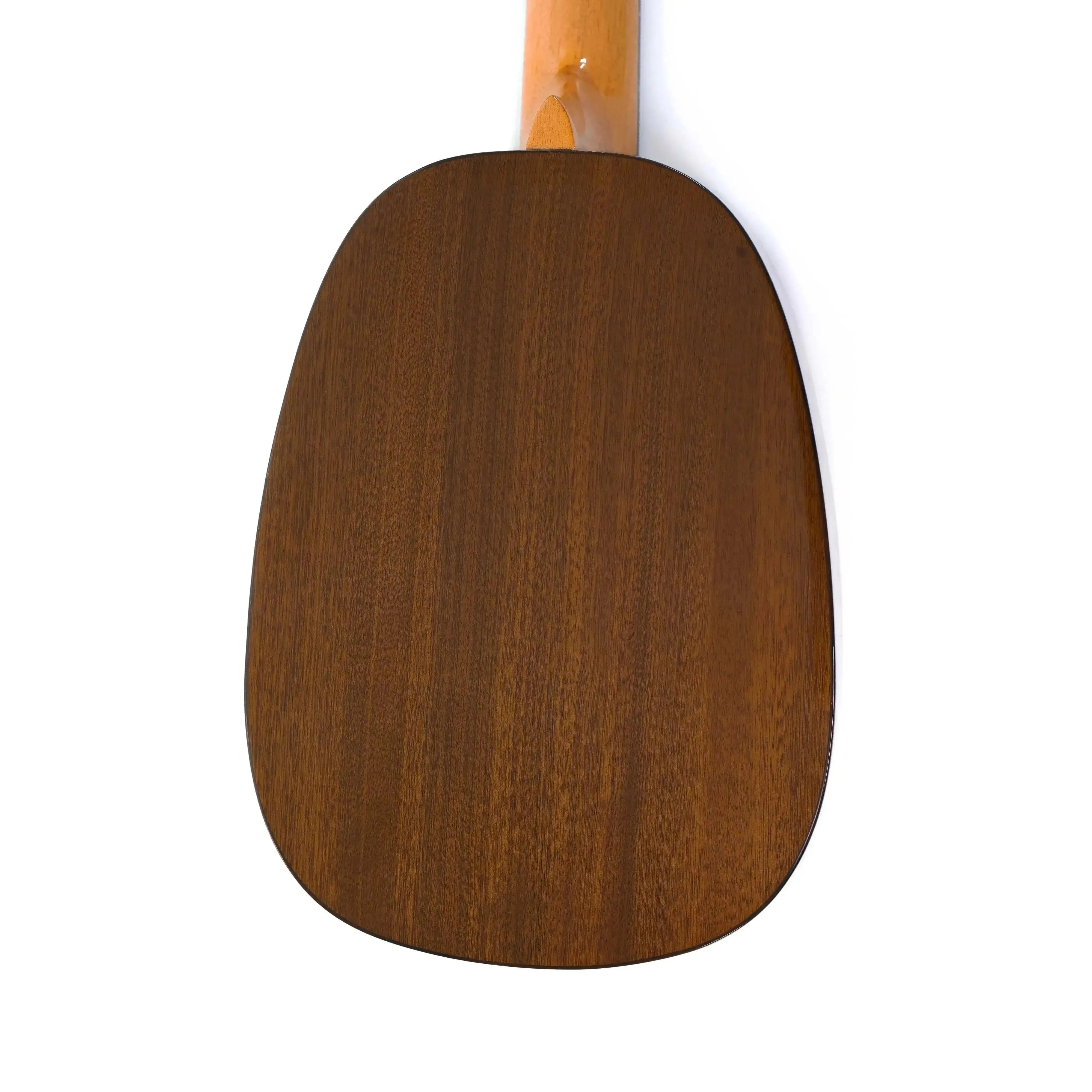 Back of an Ohana PKT-70G pineapple tenor ukulele, showing its solid mahogany back and gloss finish.