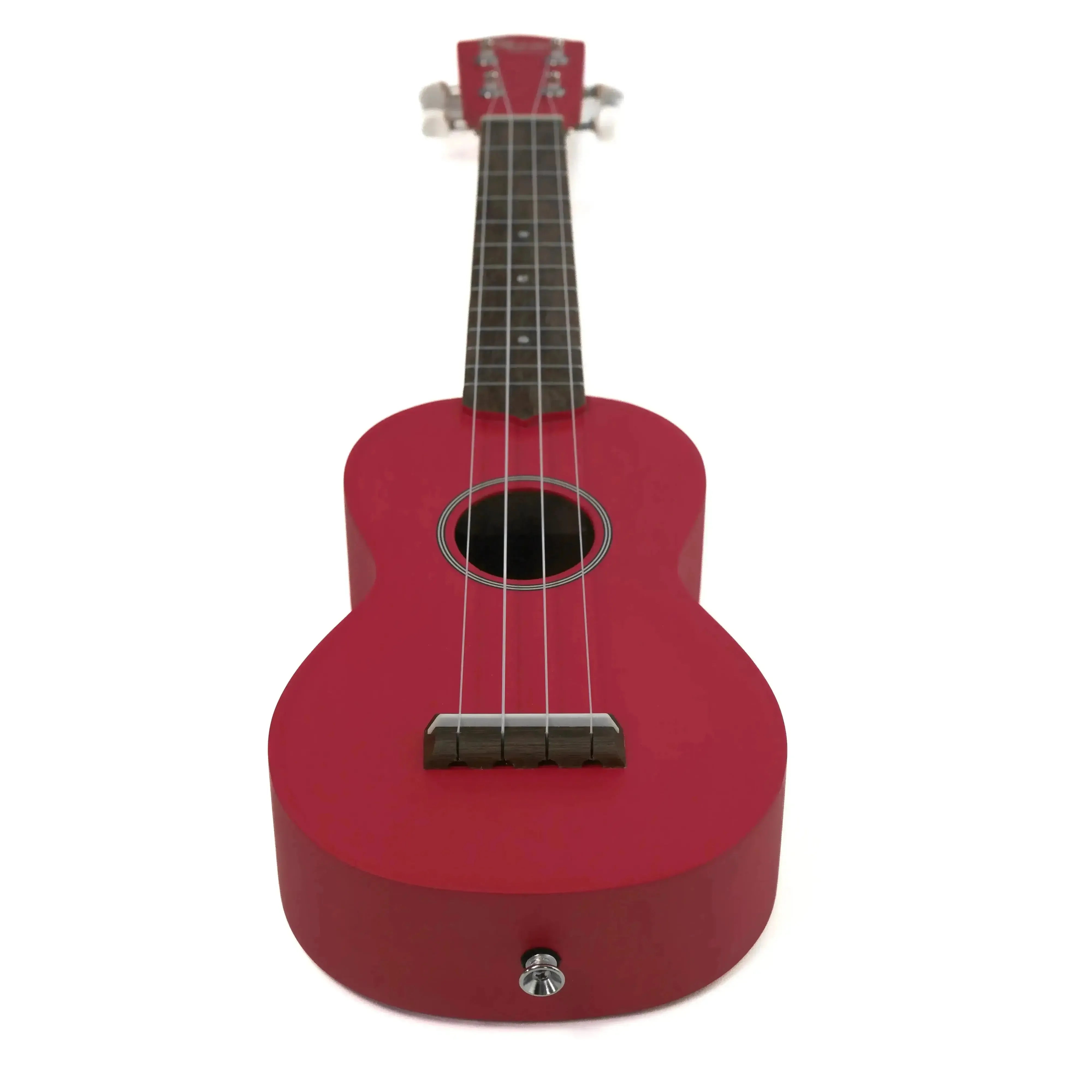 Ohana SK-10-RD Cherry Red Mahogany Soprano Ukulele with black fretboard and silver tuners.